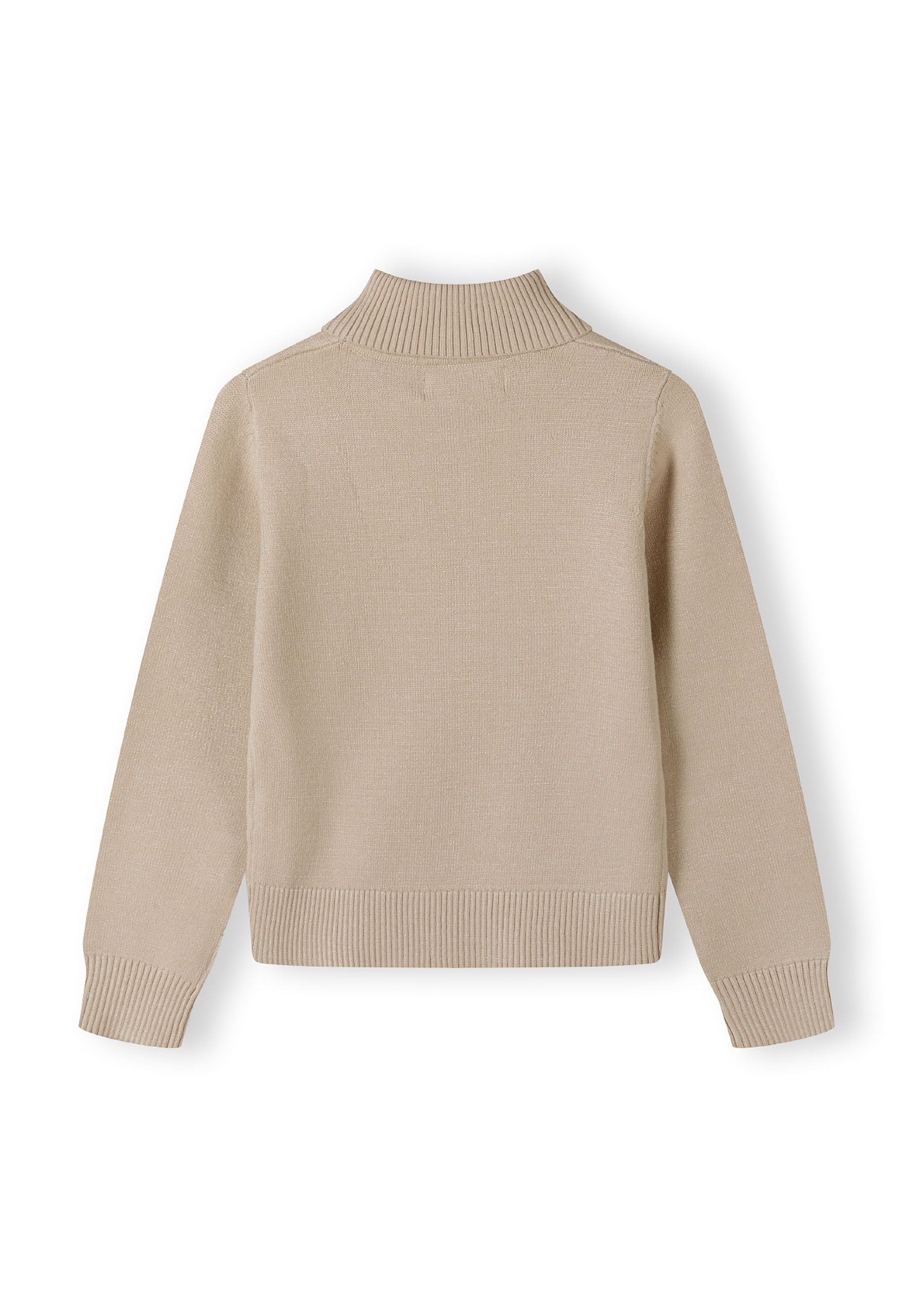 Girls turtleneck jumper in beige, back view with ribbed cuffs and hem.
