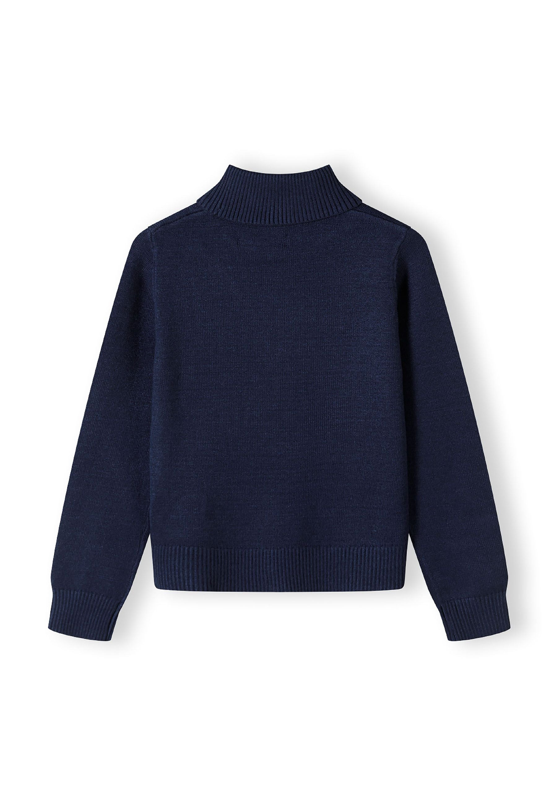 Girls navy turtleneck jumper, back view with ribbed cuffs and hem.