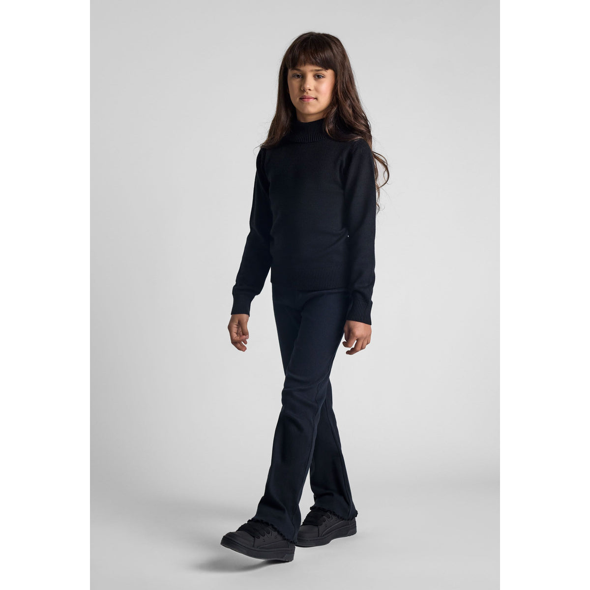 Girls' high neck jumper in black — complete product view for square Shop card