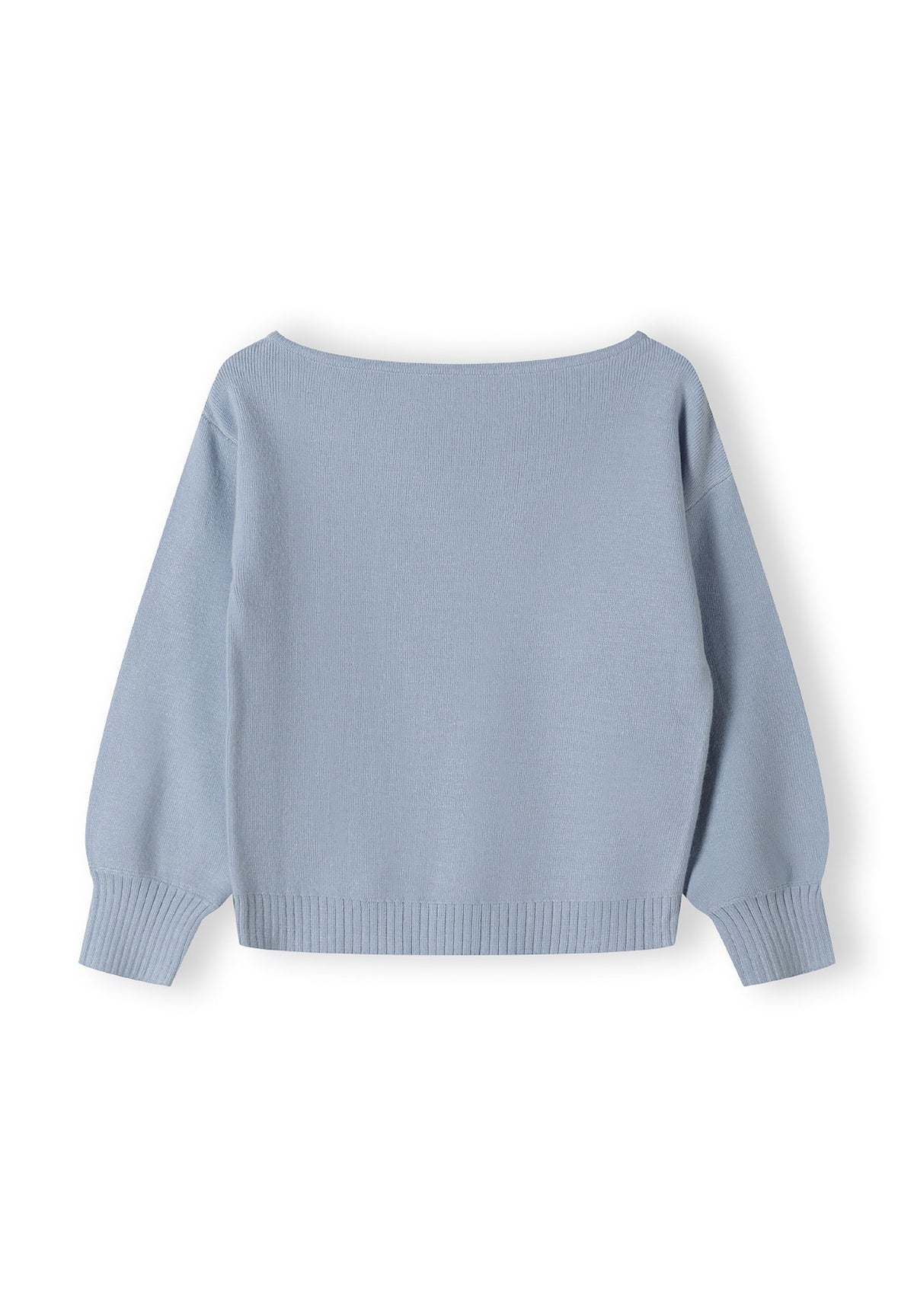 Light blue boat neck jumper, front.