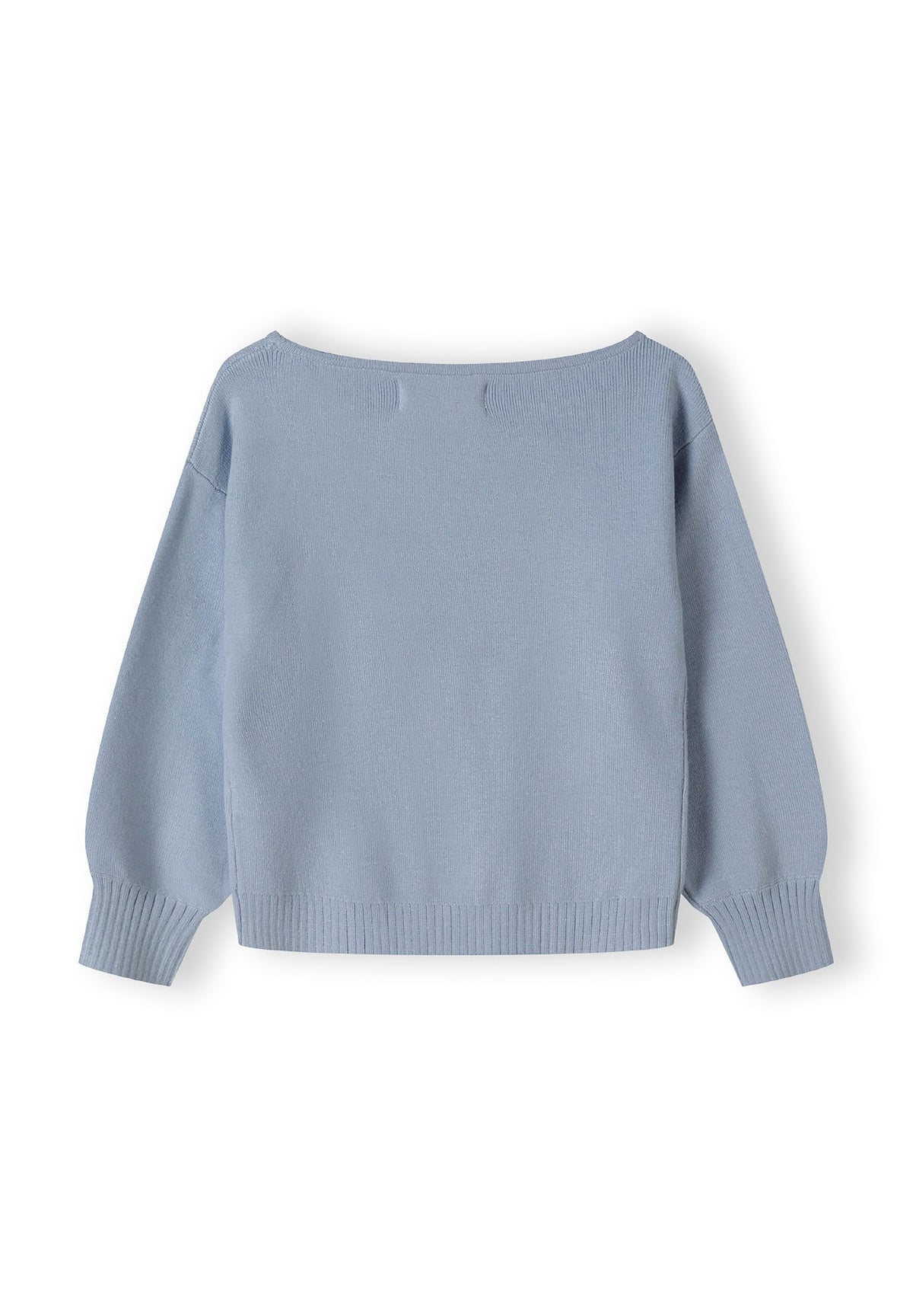 Light blue boat neck jumper, back.