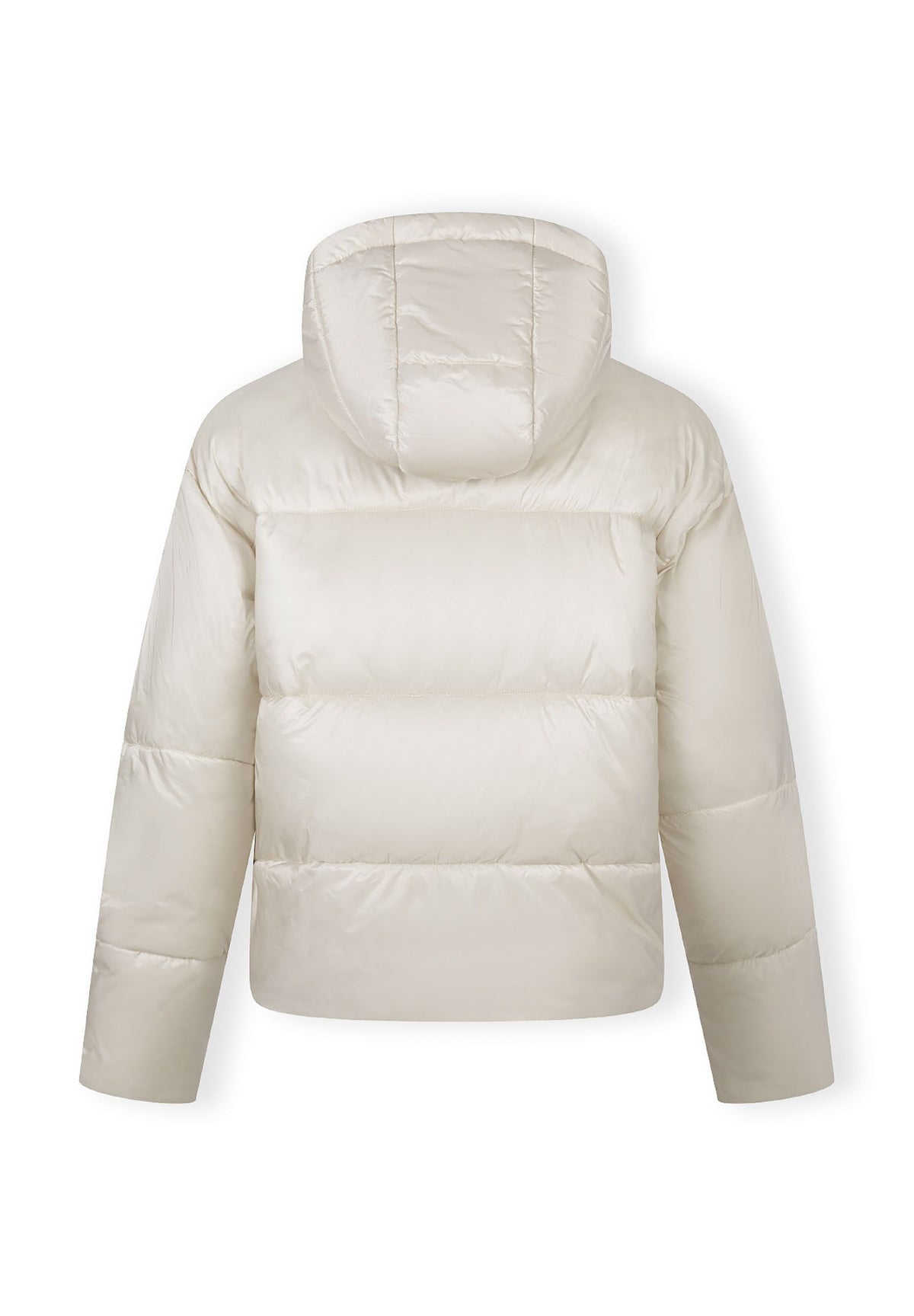 Back of a cream puffer jacket.