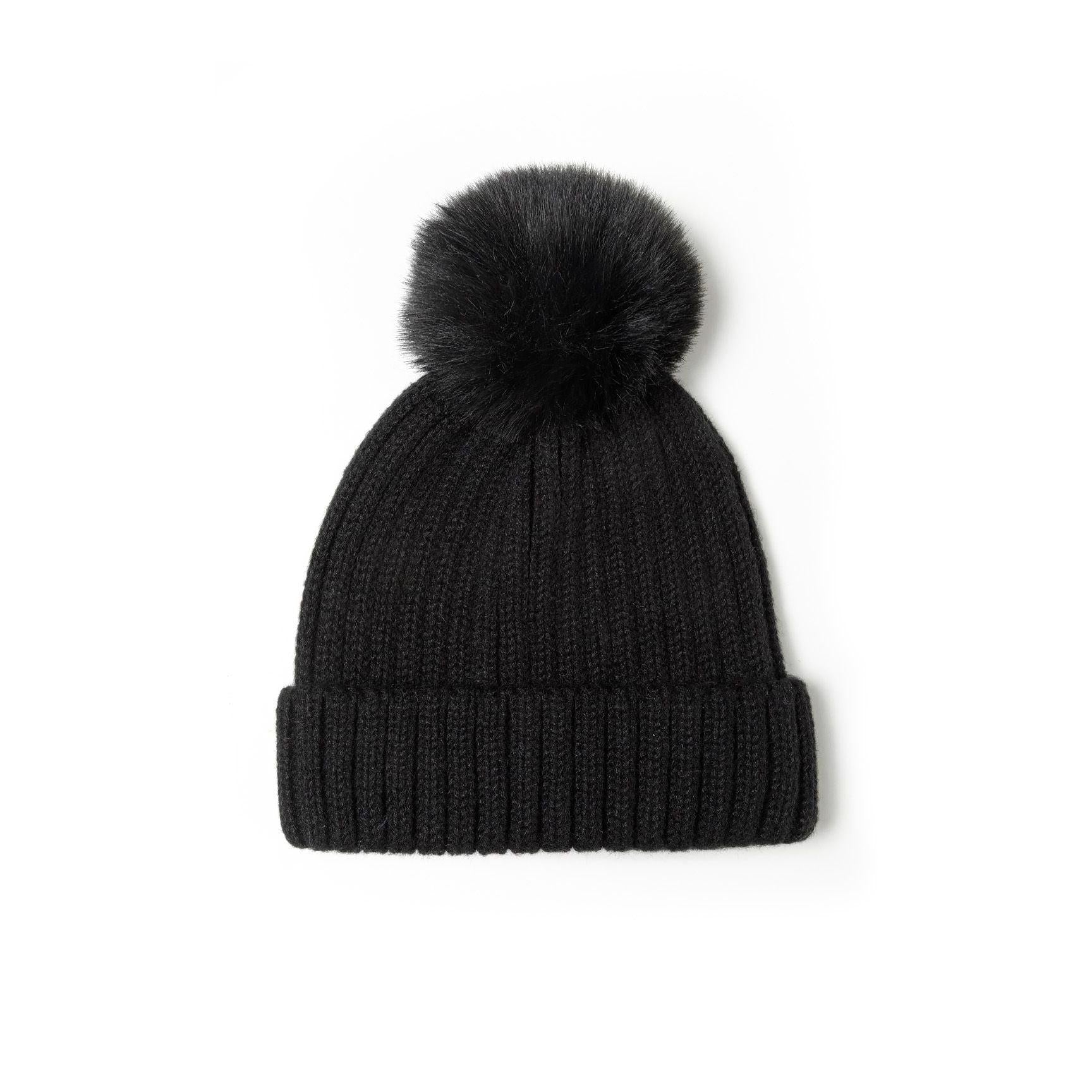 Flat lay of black ribbed knit snood showing the tubular construction and ribbed texture pattern against white background