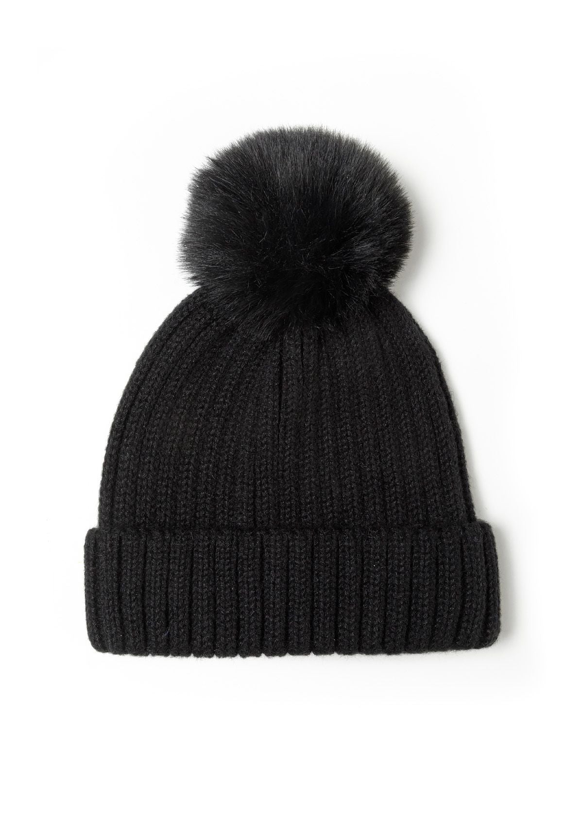 Black hat and snood set, beanie front.