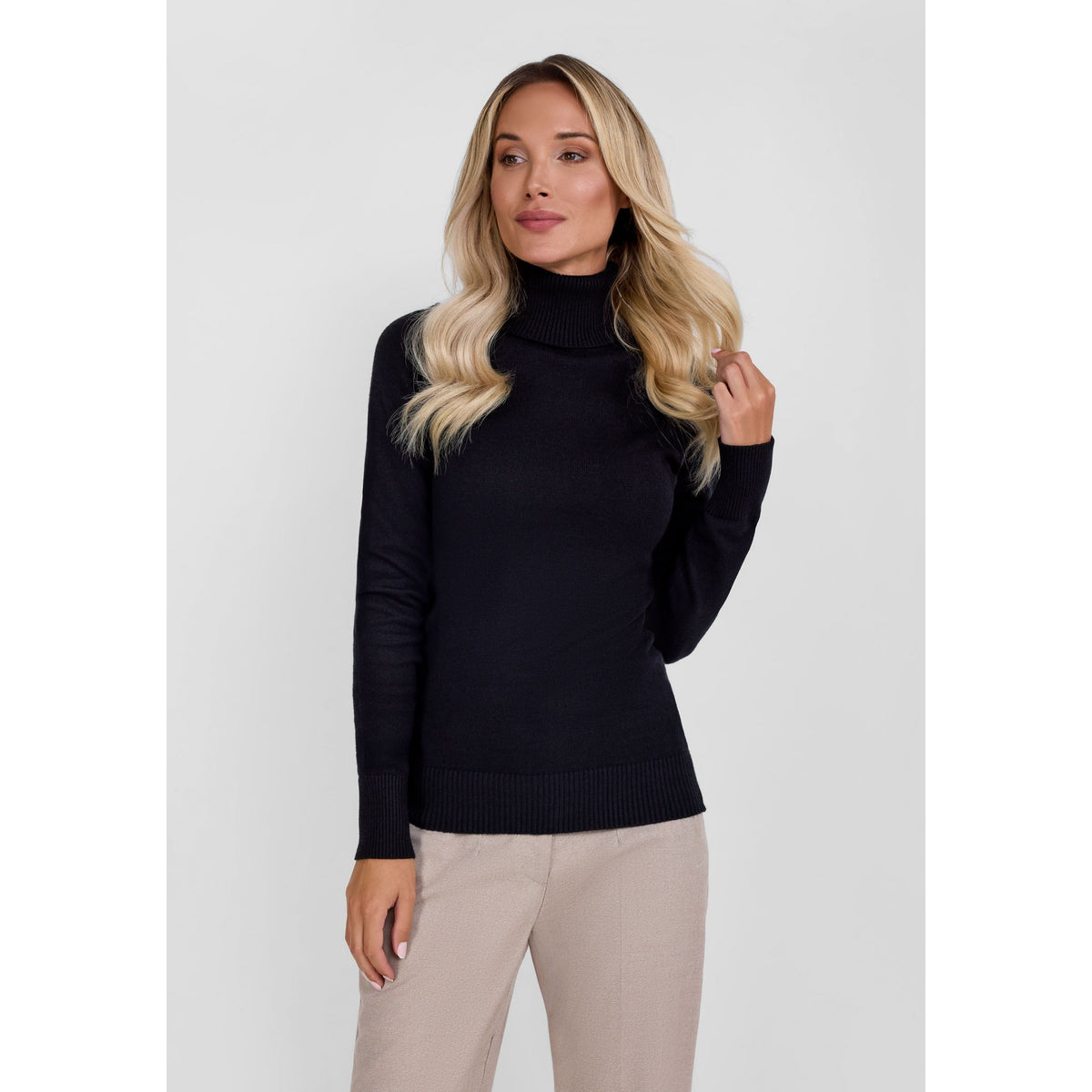 Women's roll neck jumper in black — complete product view for square Shop card