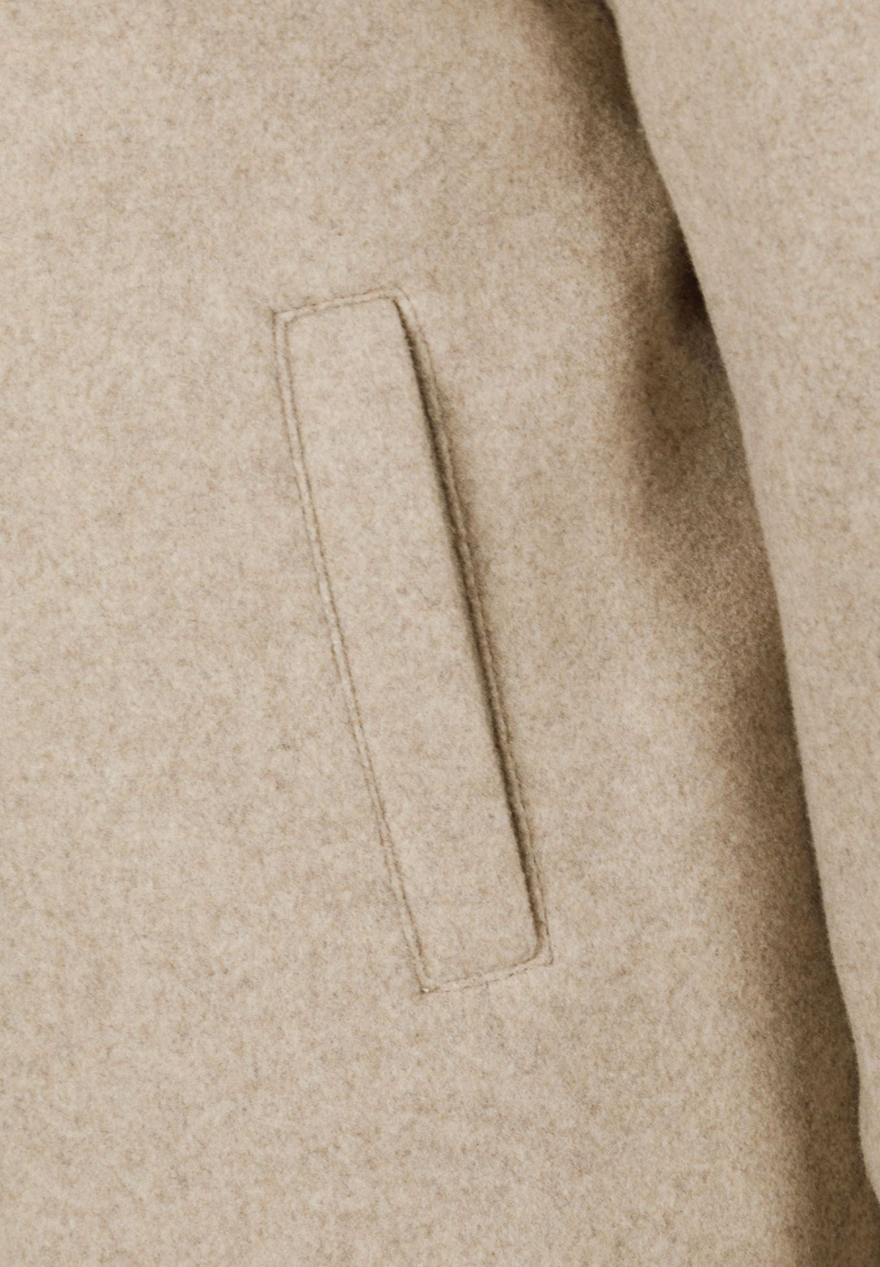 Double Breasted Wool-Look Coat, Beige, Notch Collar - 4
