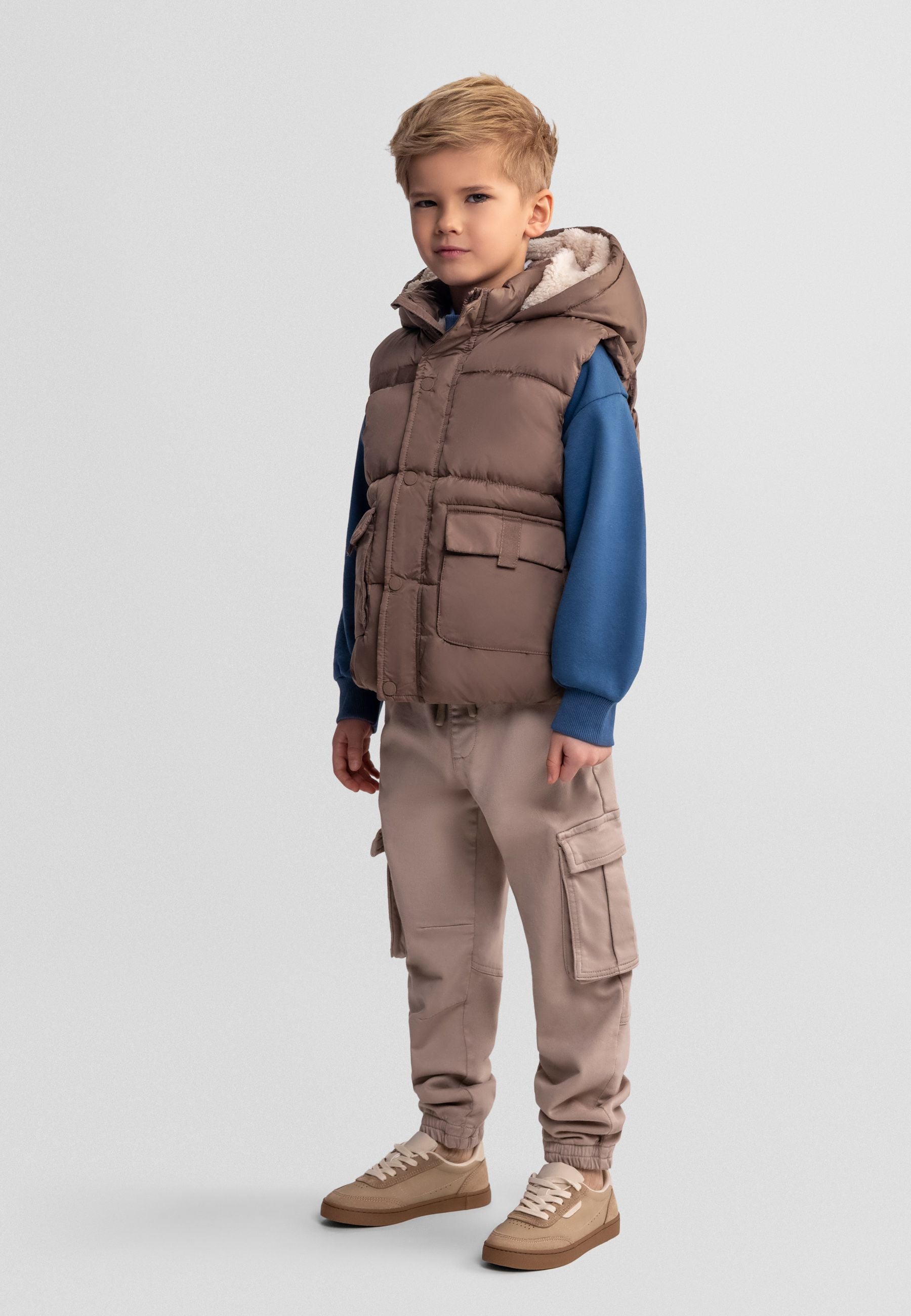 Hooded Gilet Beige Quilted Teddy Lining - 1