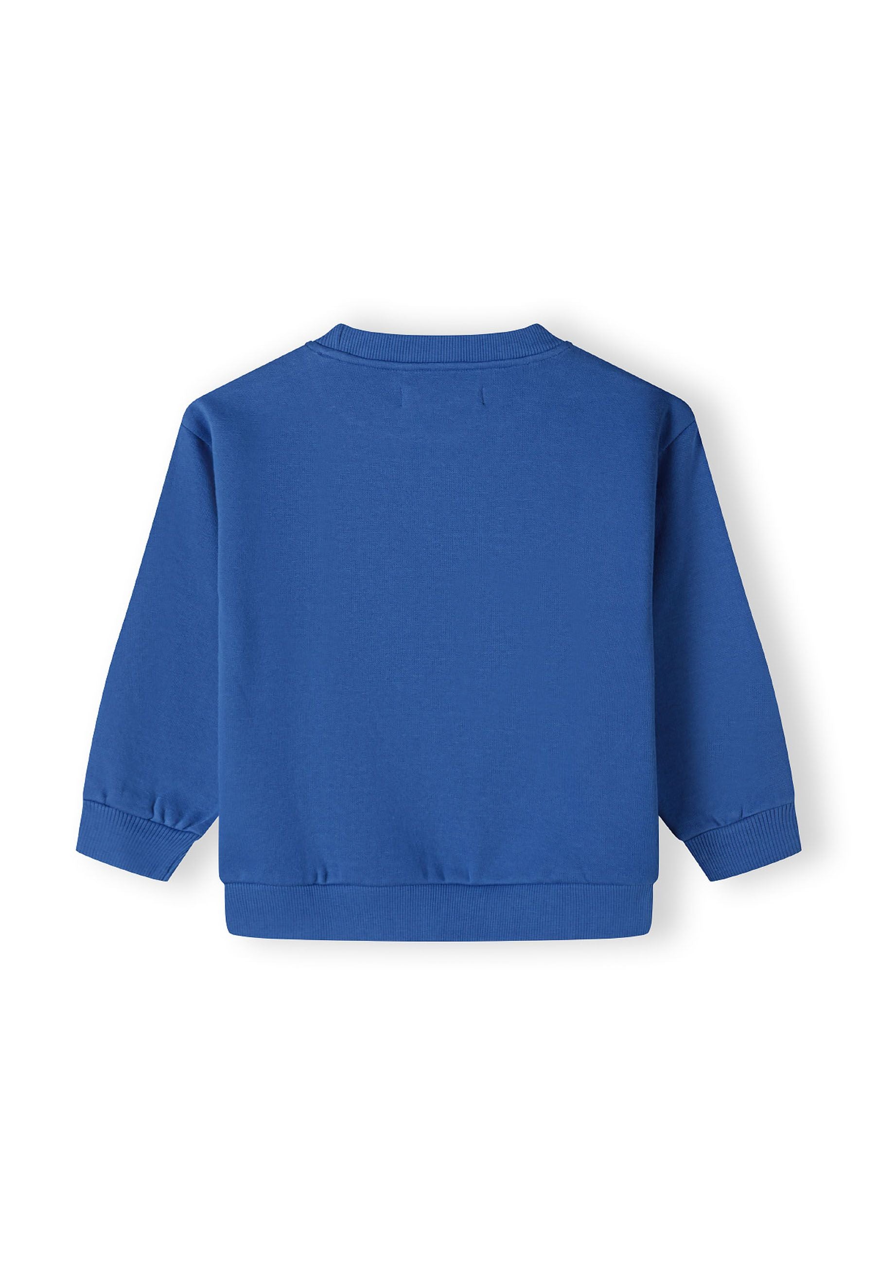 Boys sweatshirt back view in cobalt blue with ribbed trims.