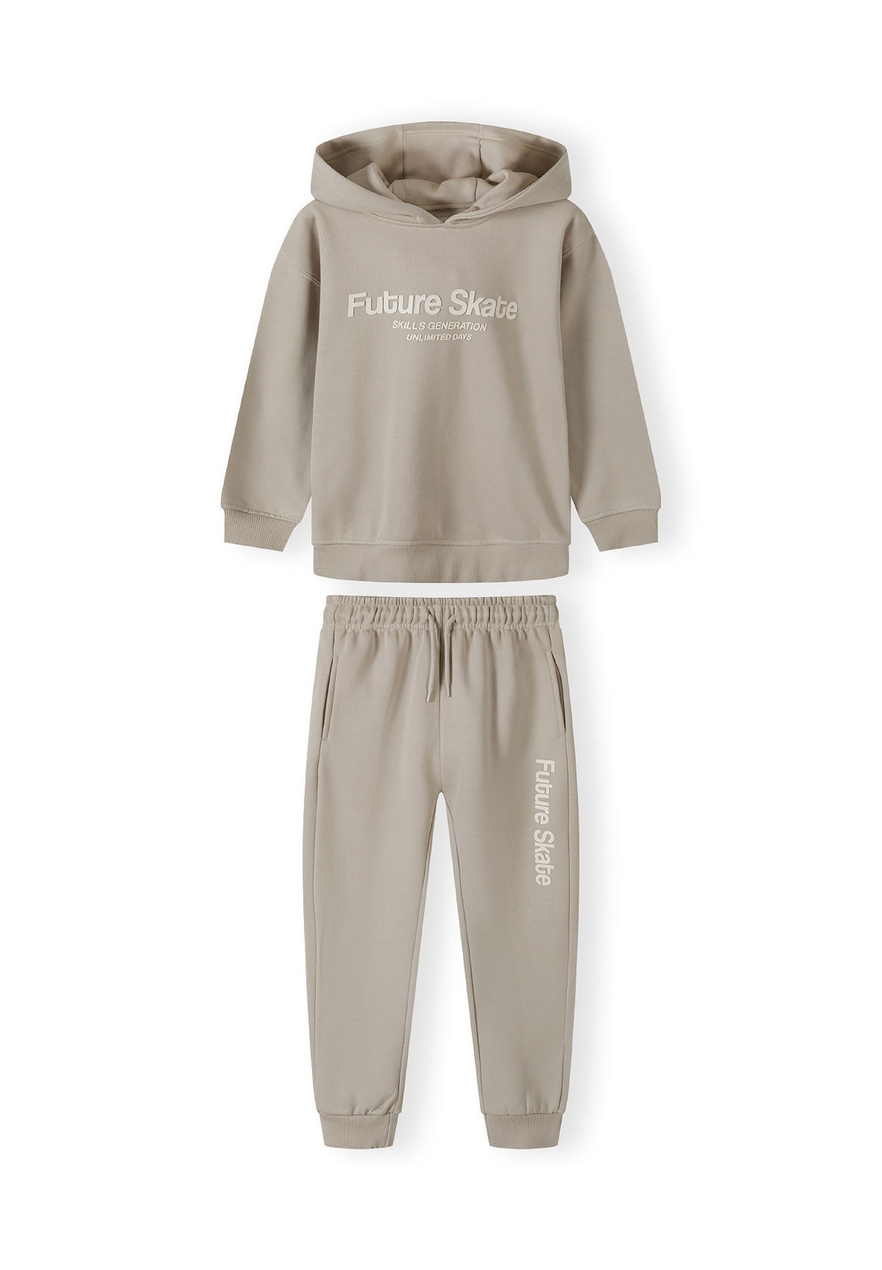 Boys hoodie and joggers set in grey, featuring 'Future Skate' print, relaxed fit, and ribbed cuffs.