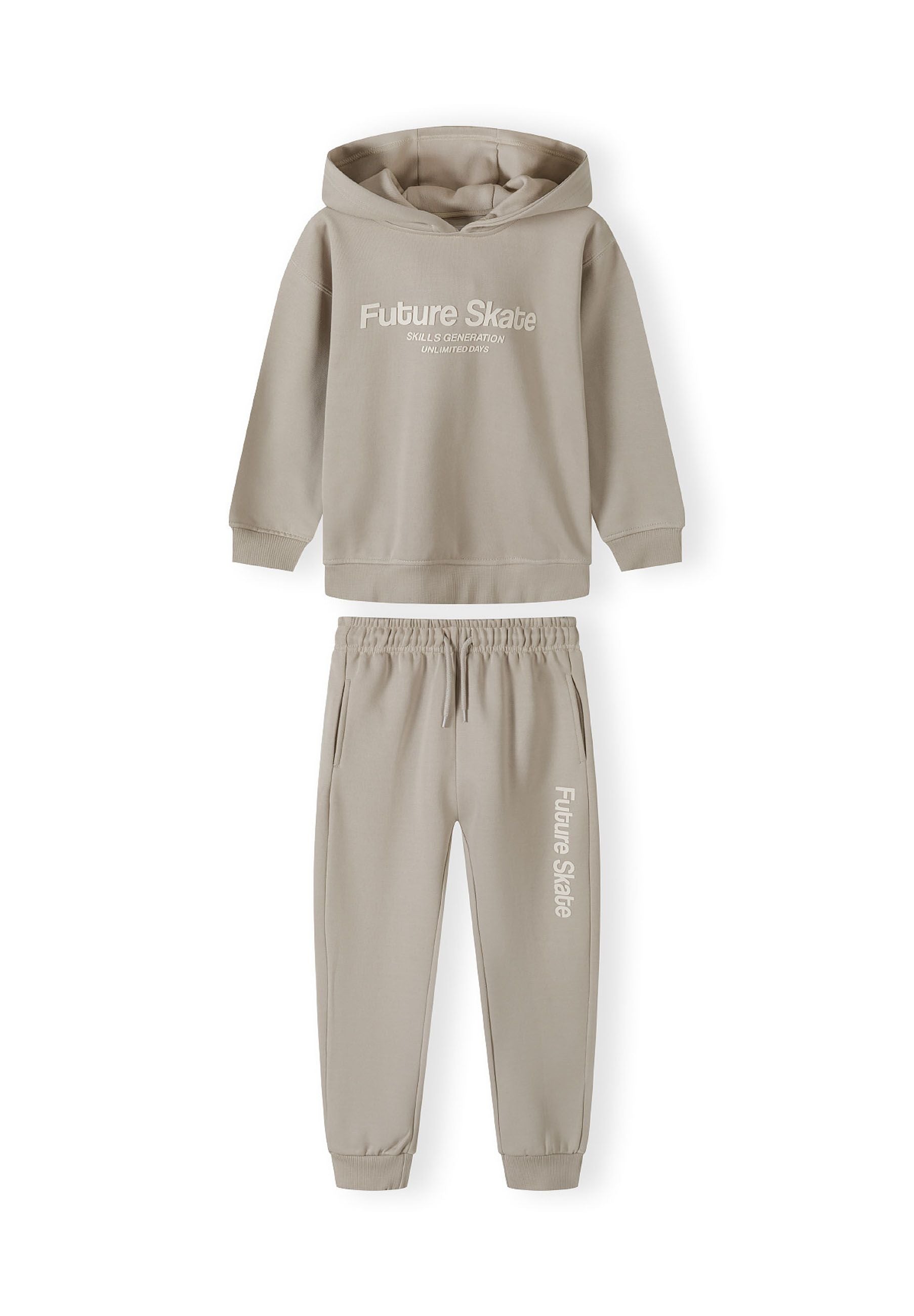 Boys hoodie and joggers set in grey, featuring 'Future Skate' print, relaxed fit, and ribbed cuffs.