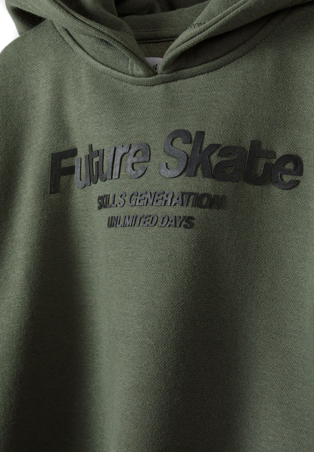 Khaki hoodie and joggers set, raised chest lettering.