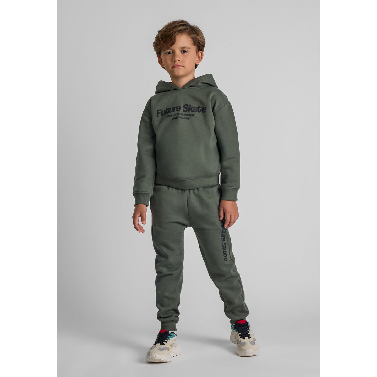 Boys' hoodie and joggers set in khaki — complete product view for square Shop card