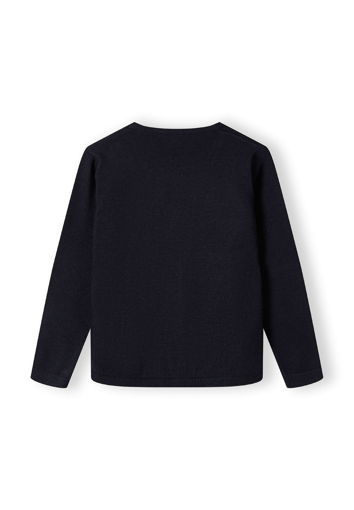 Navy v-neck cardigan, back.