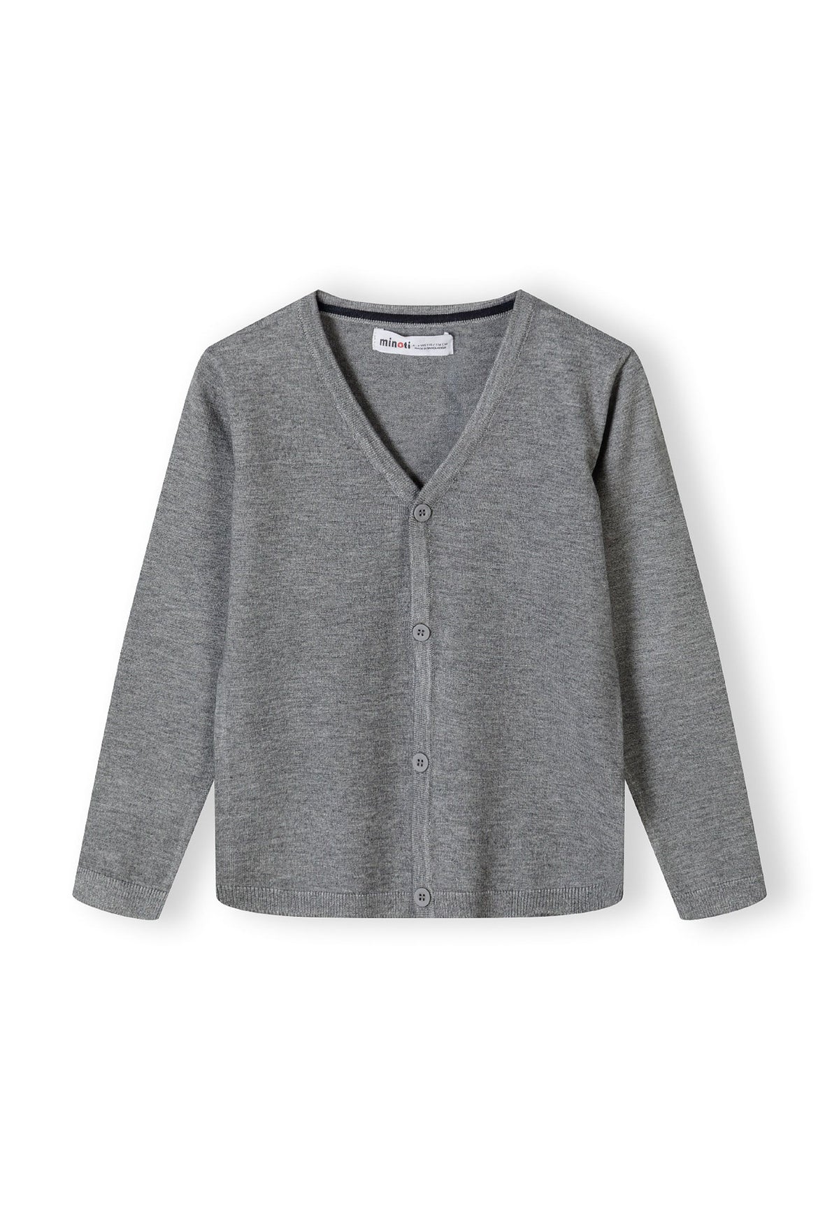 Grey v-neck cardigan, front.