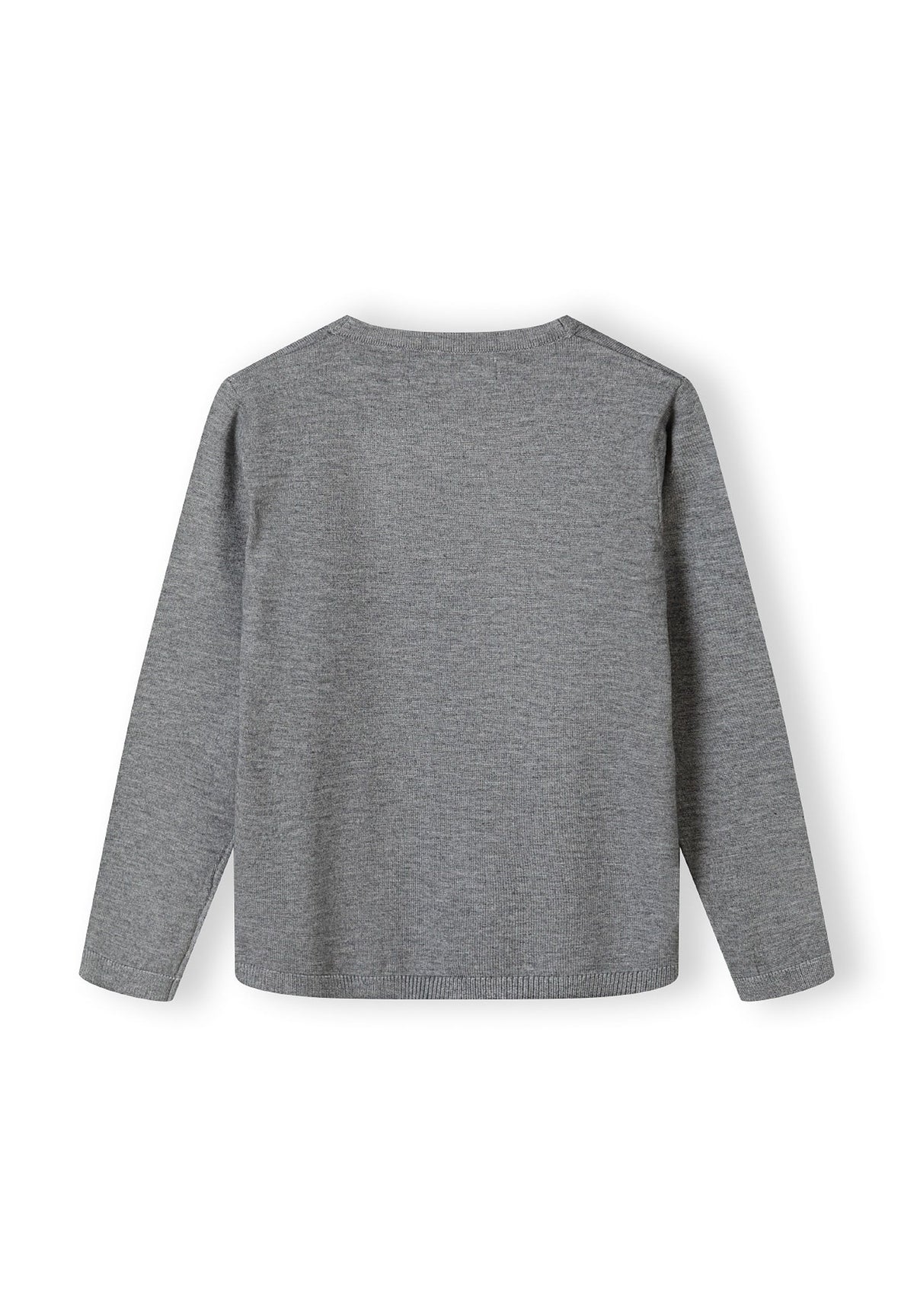 Grey v-neck cardigan, back.