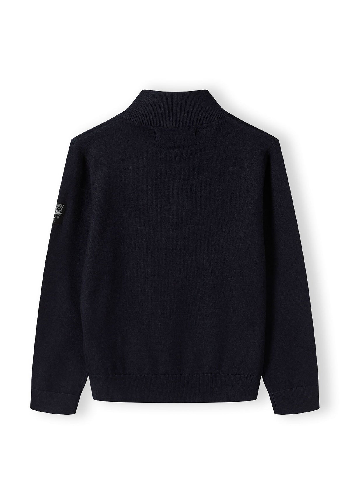 Navy quarter-zip jumper, back.