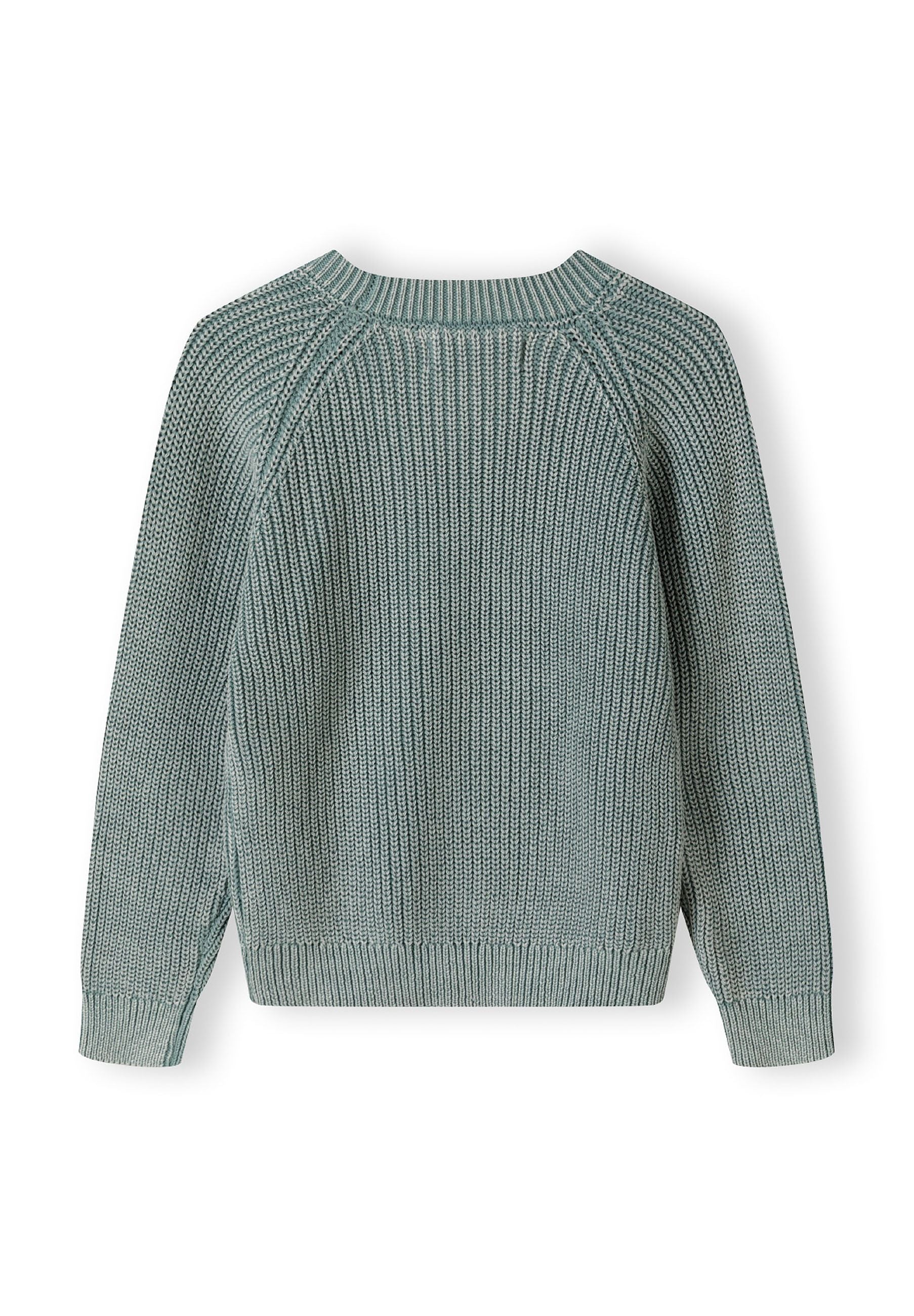Boys cotton jumper in khaki, back view with ribbed cuffs and hem.