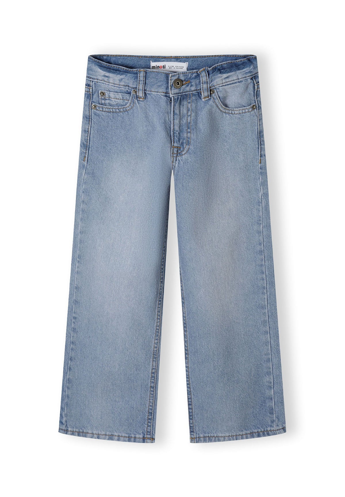 Light blue wide-leg jeans, front.