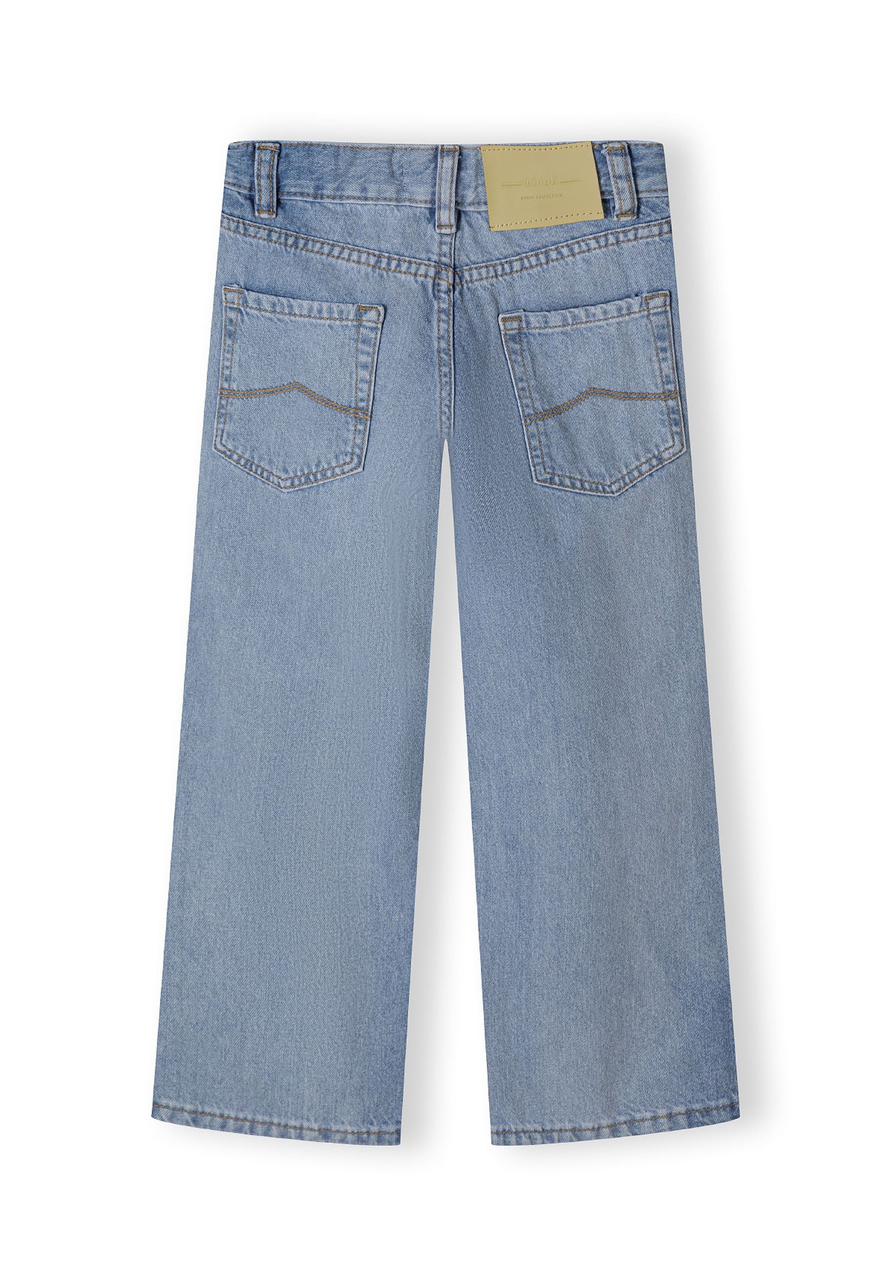 Back view of boys baggy fit denim jeans in light blue with a five-pocket design.