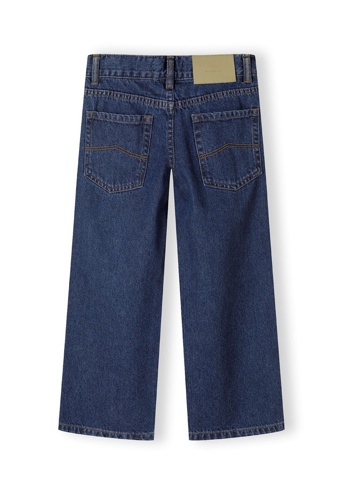 Dark blue wide-leg jeans, back.
