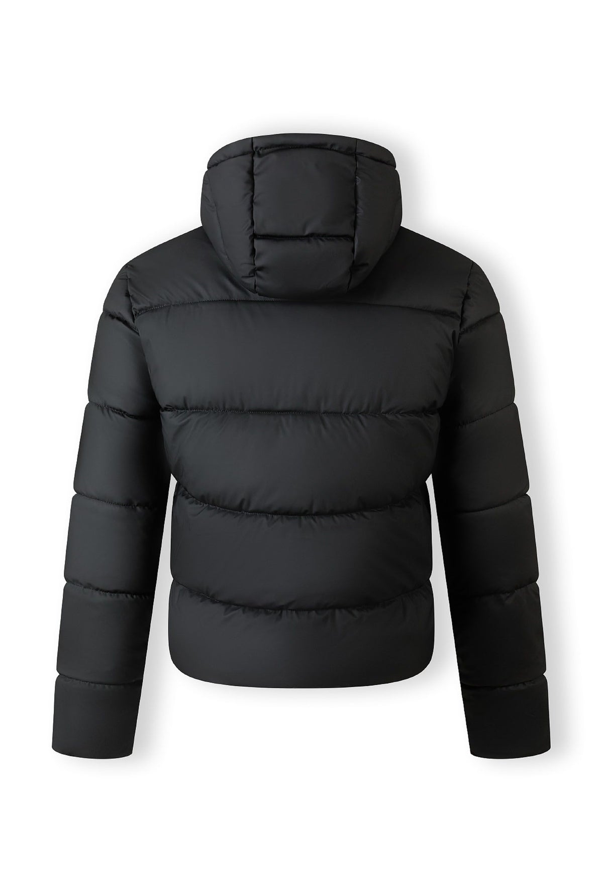 Back of a black puffer jacket.