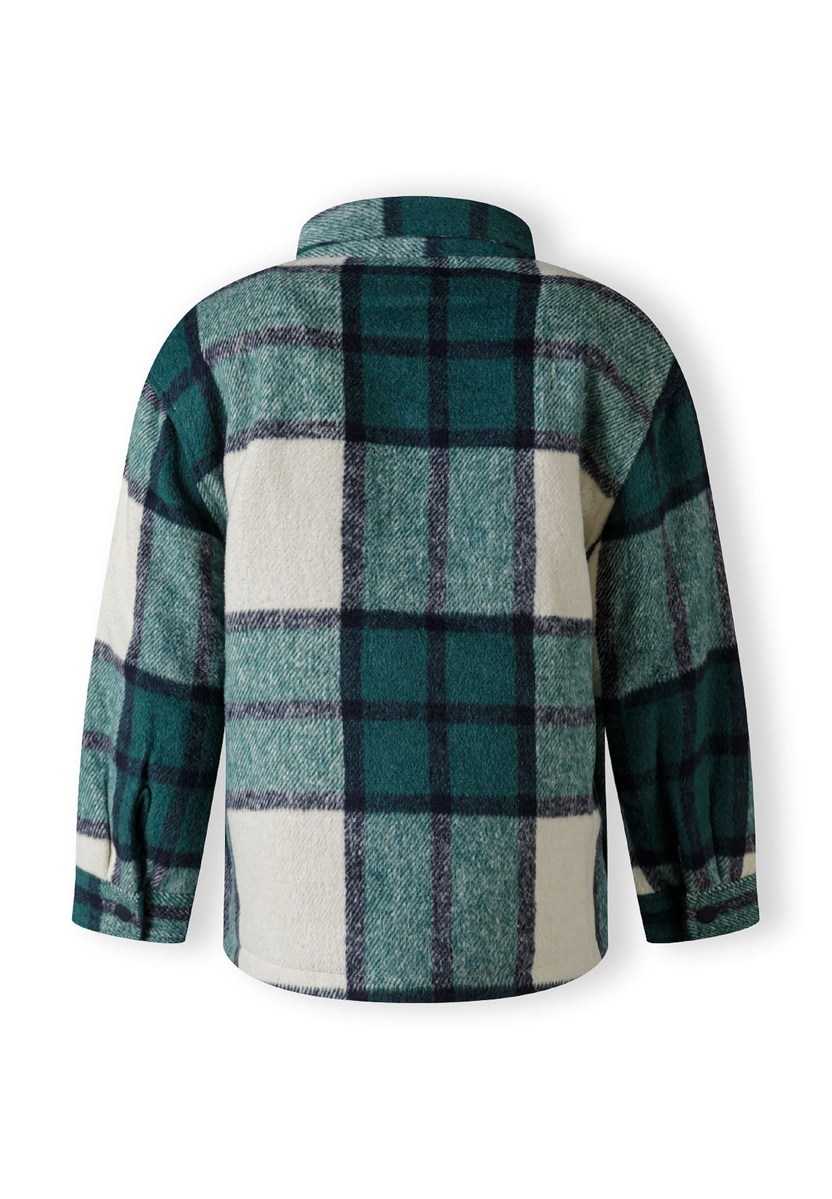 Green, cream and black check shacket, back.