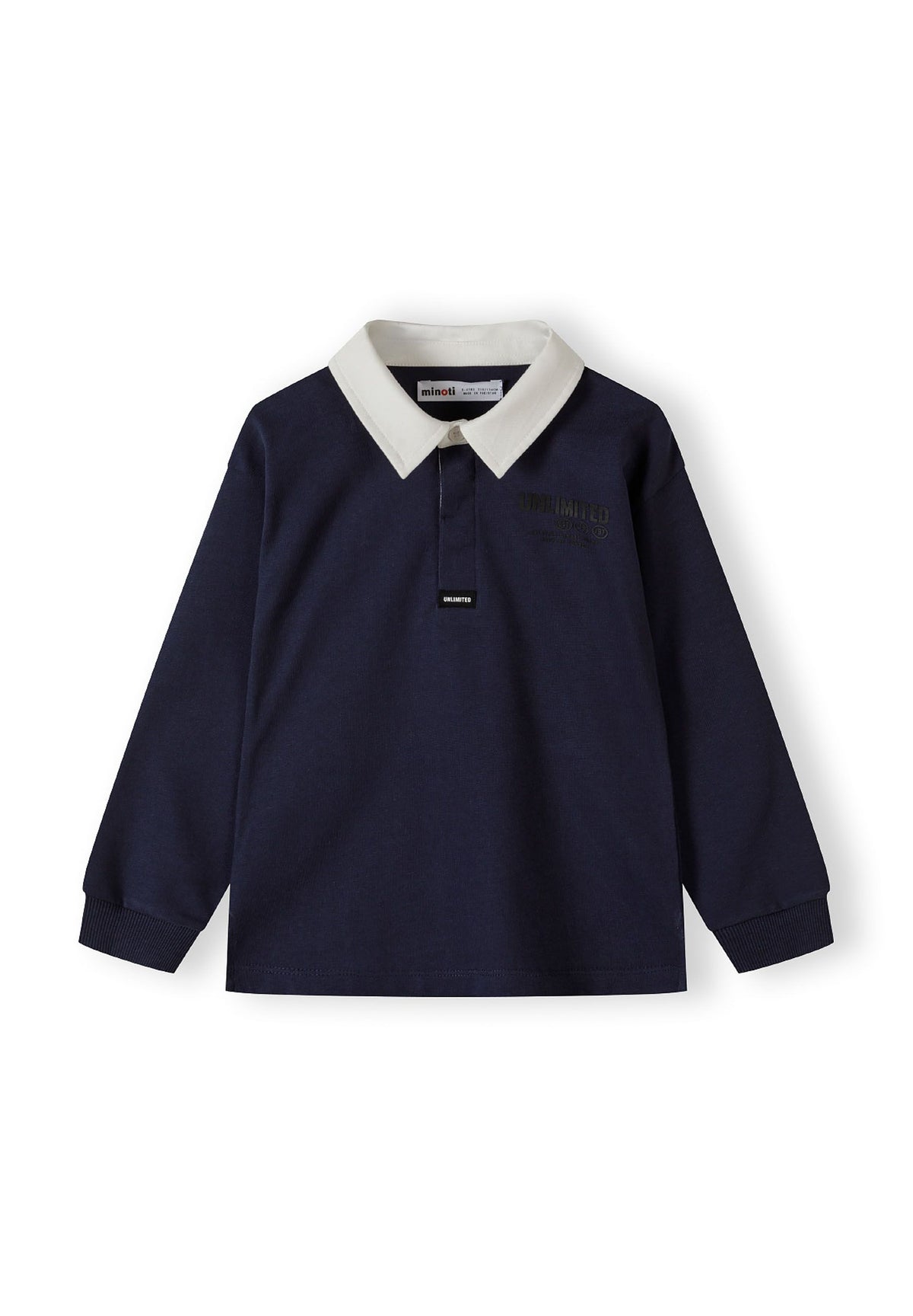 Navy and white rugby shirt, front.