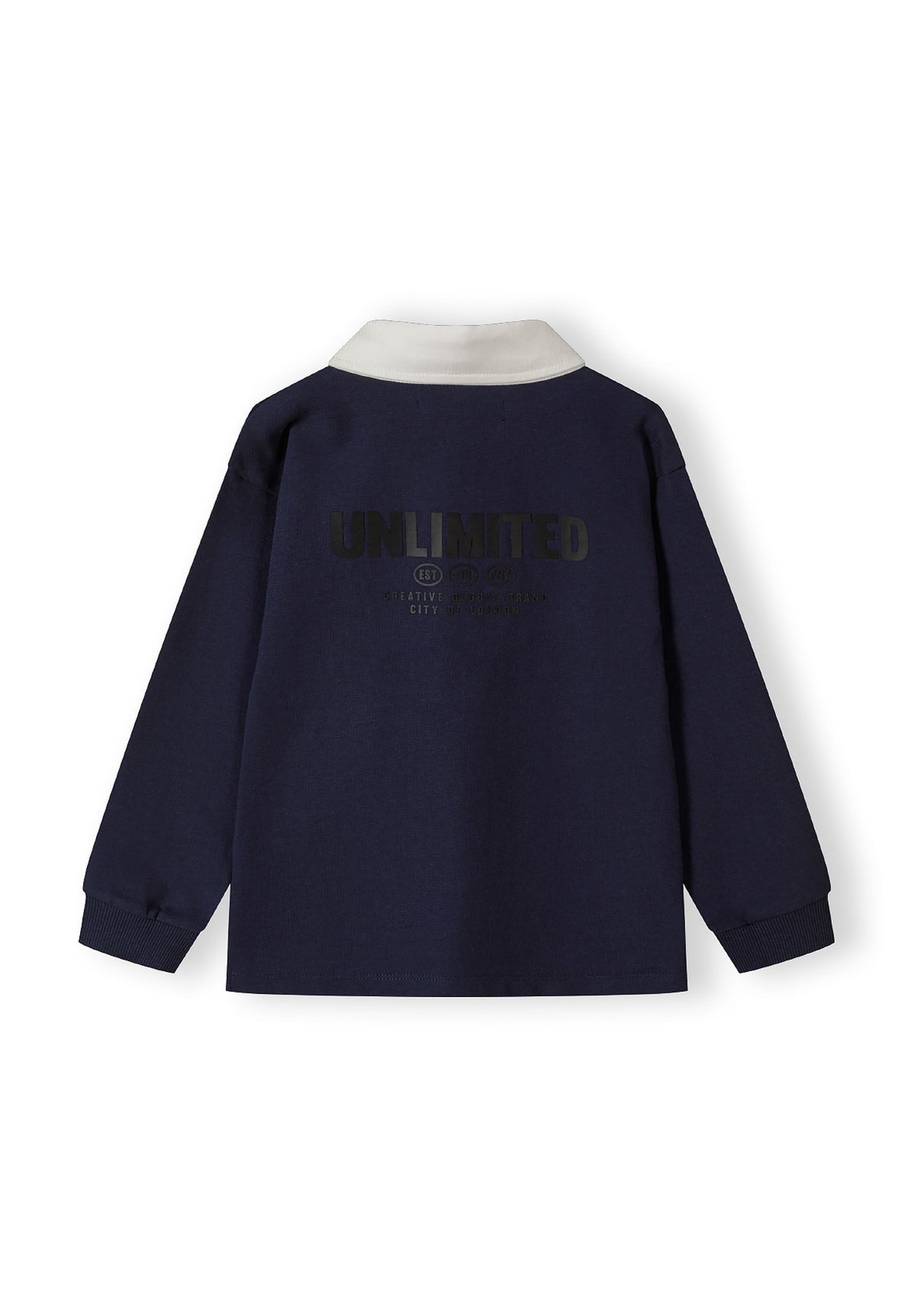 Navy and white rugby shirt, back.