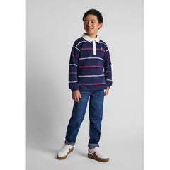 Boys' striped rugby shirt in navy, red and white