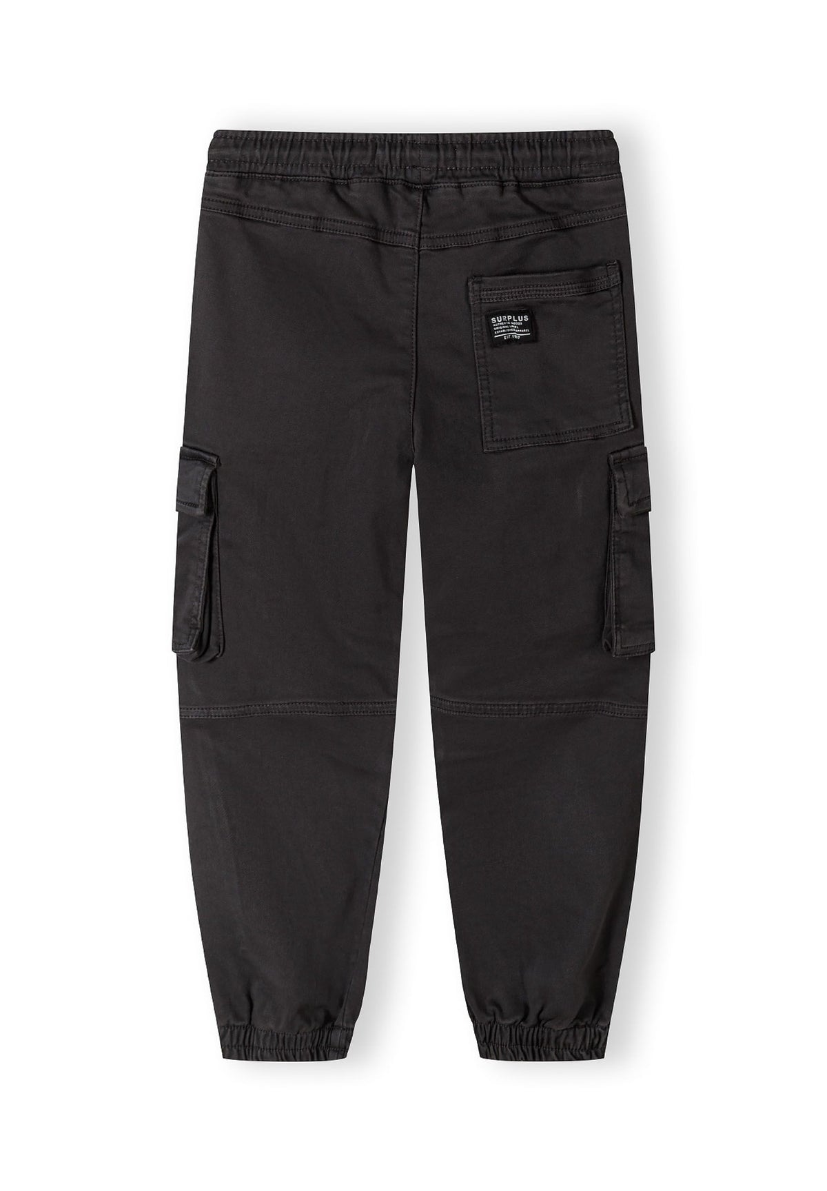 Dark grey cargo trousers, trousers back.