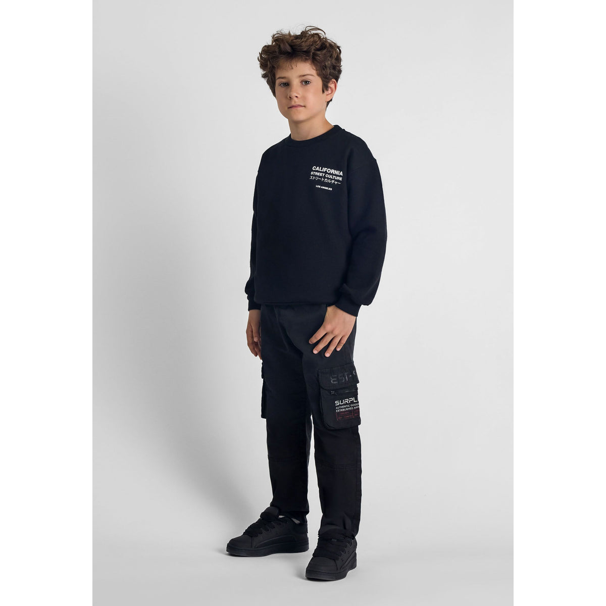 Boys' cargo trousers in black — complete product view for square Shop card
