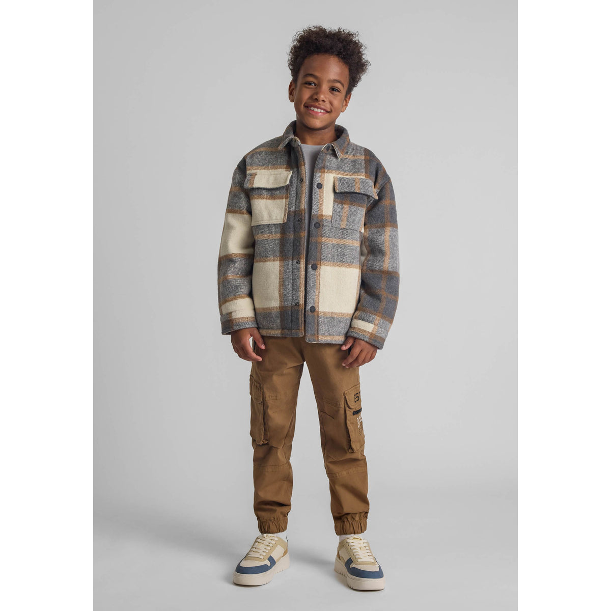 Boys' cargo trousers in brown — complete product view for square Shop card