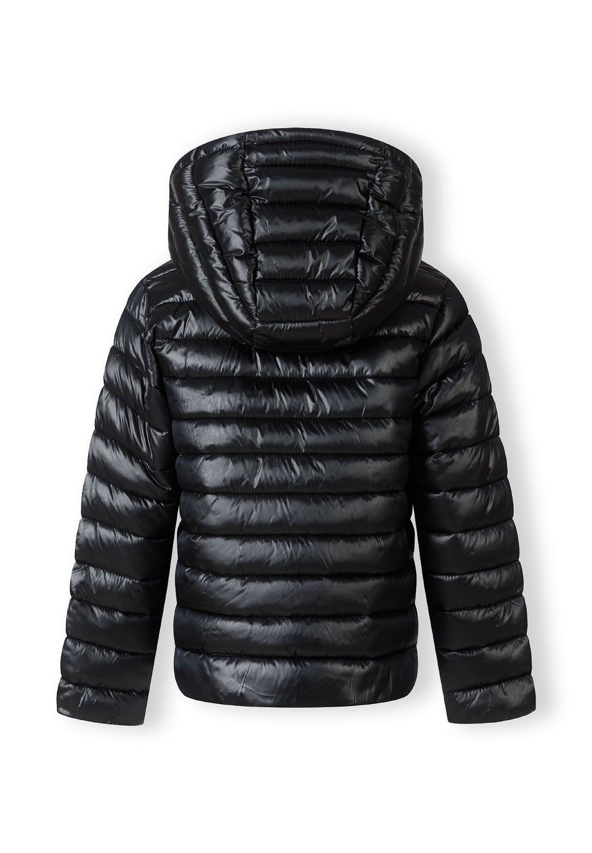 Back of a black puffer jacket.