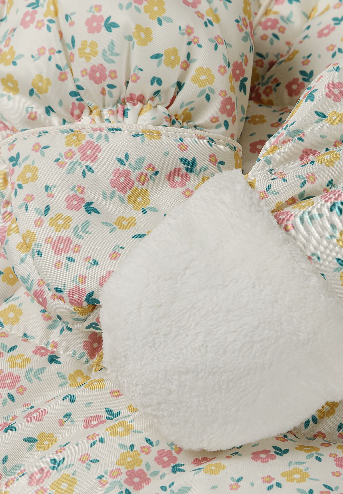 Quilted Snowsuit Floral Print Cream Sherpa-Lined Hood - 4