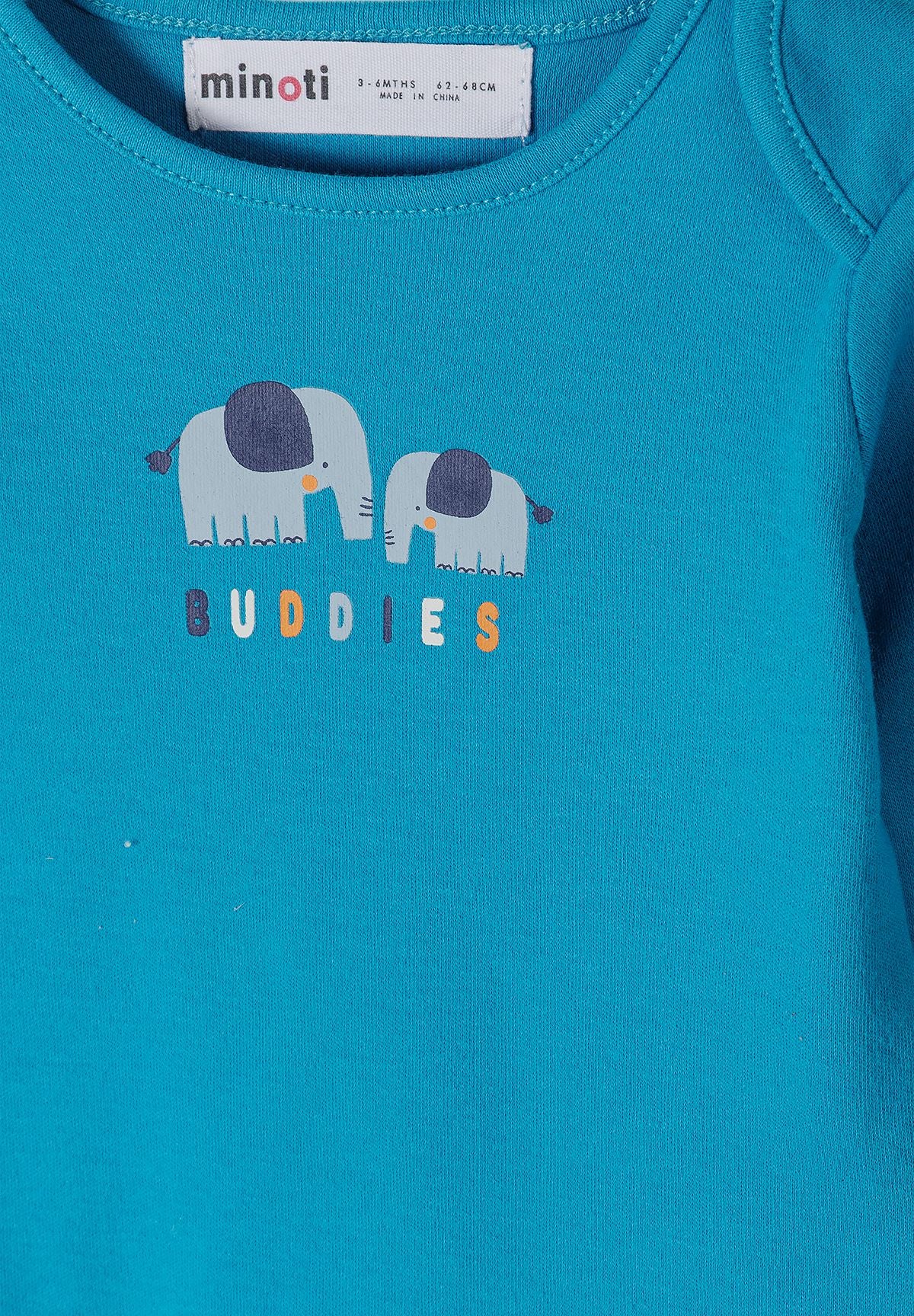 Babyblauwe hemdjes met lange mouwen en dierenprint (7-pack), detail van de olifantenprint.