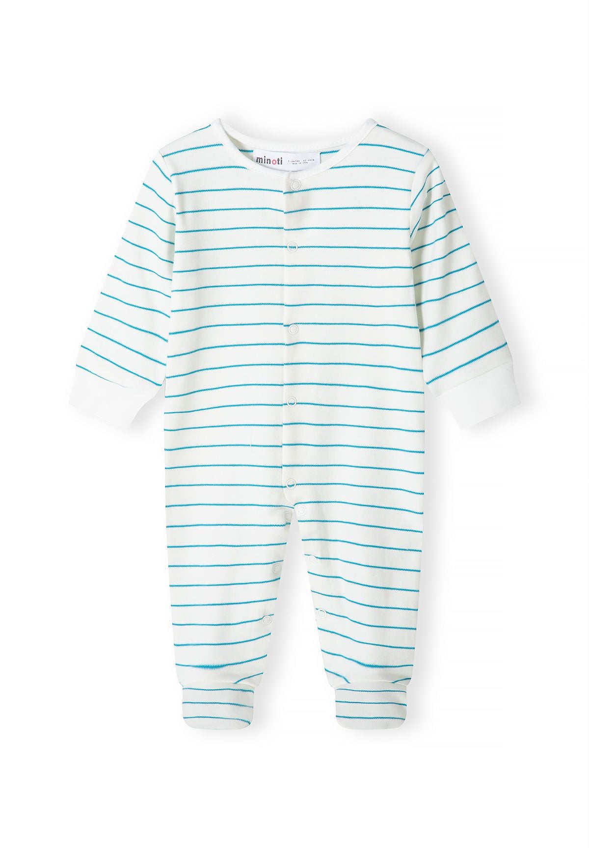 Babyblauwe slaapzakjes met dierenprint (set van 5), groen gestreept slaapzakje, voorkant.