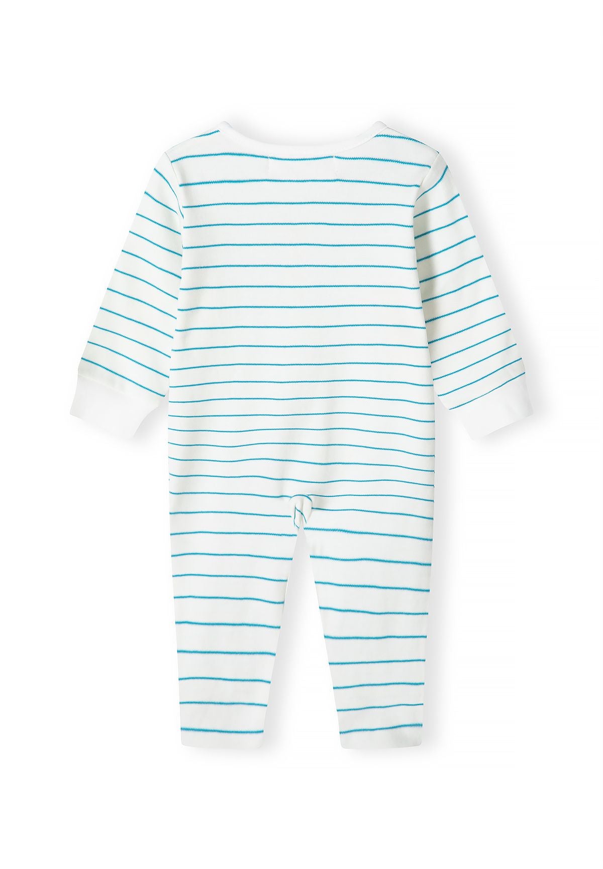 Babyblauwe slaapzakjes met dierenprint (set van 5), groen gestreept slaapzakje, achterkant.