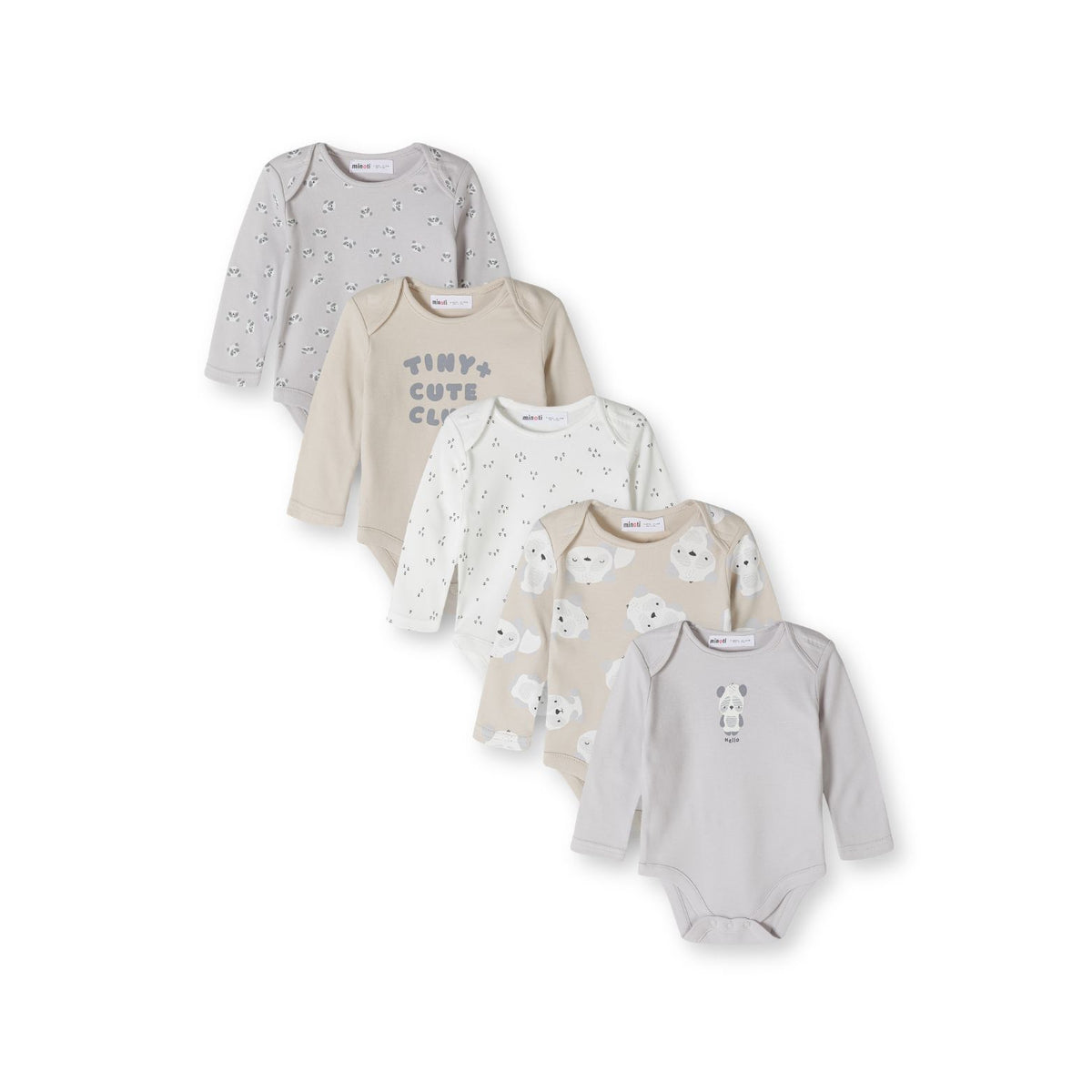 Baby printed long-sleeved bodysuits, 5-pack — complete product view for square Shop card