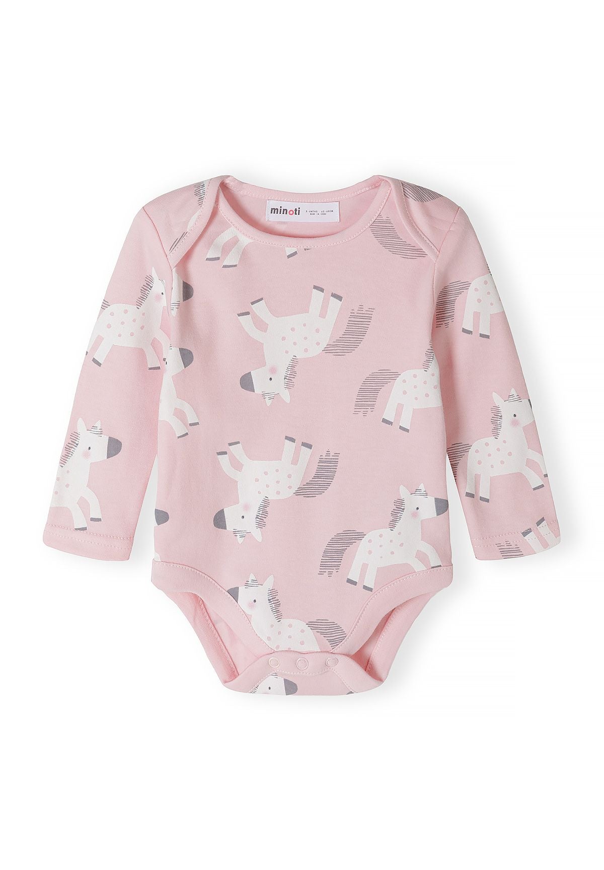 Babyroze, witte en grijze hemdjes met lange mouwen en eenhoornprint (set van 7), roze hemdje met eenhoornprint, voorkant.