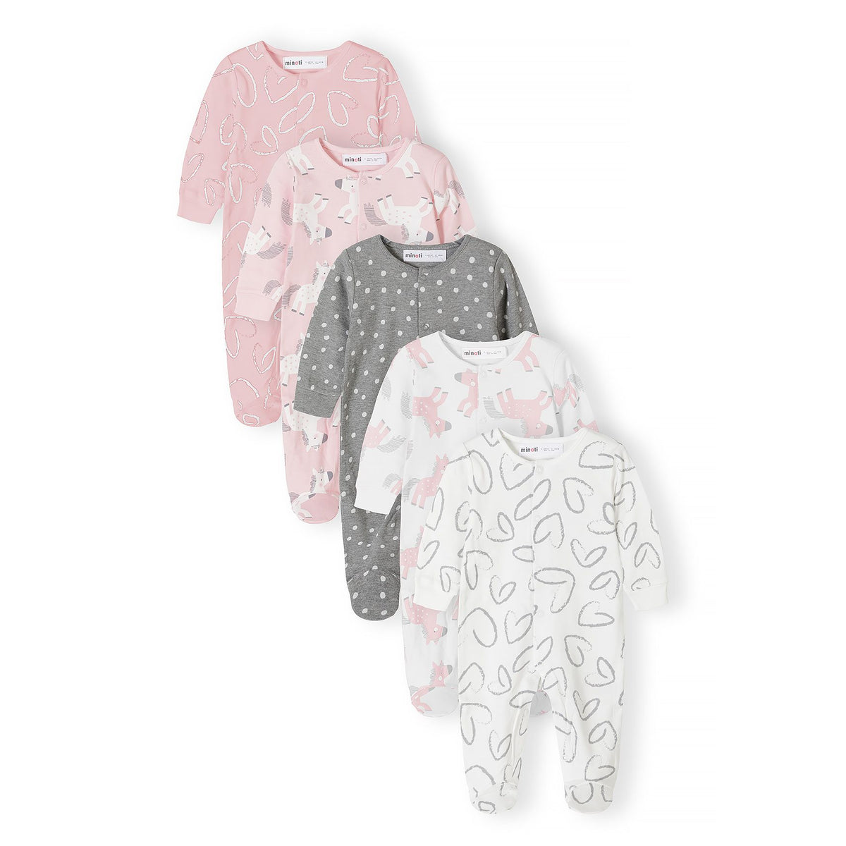 Baby unicorn-print sleepsuits, 5-pack — complete product view for square Shop card