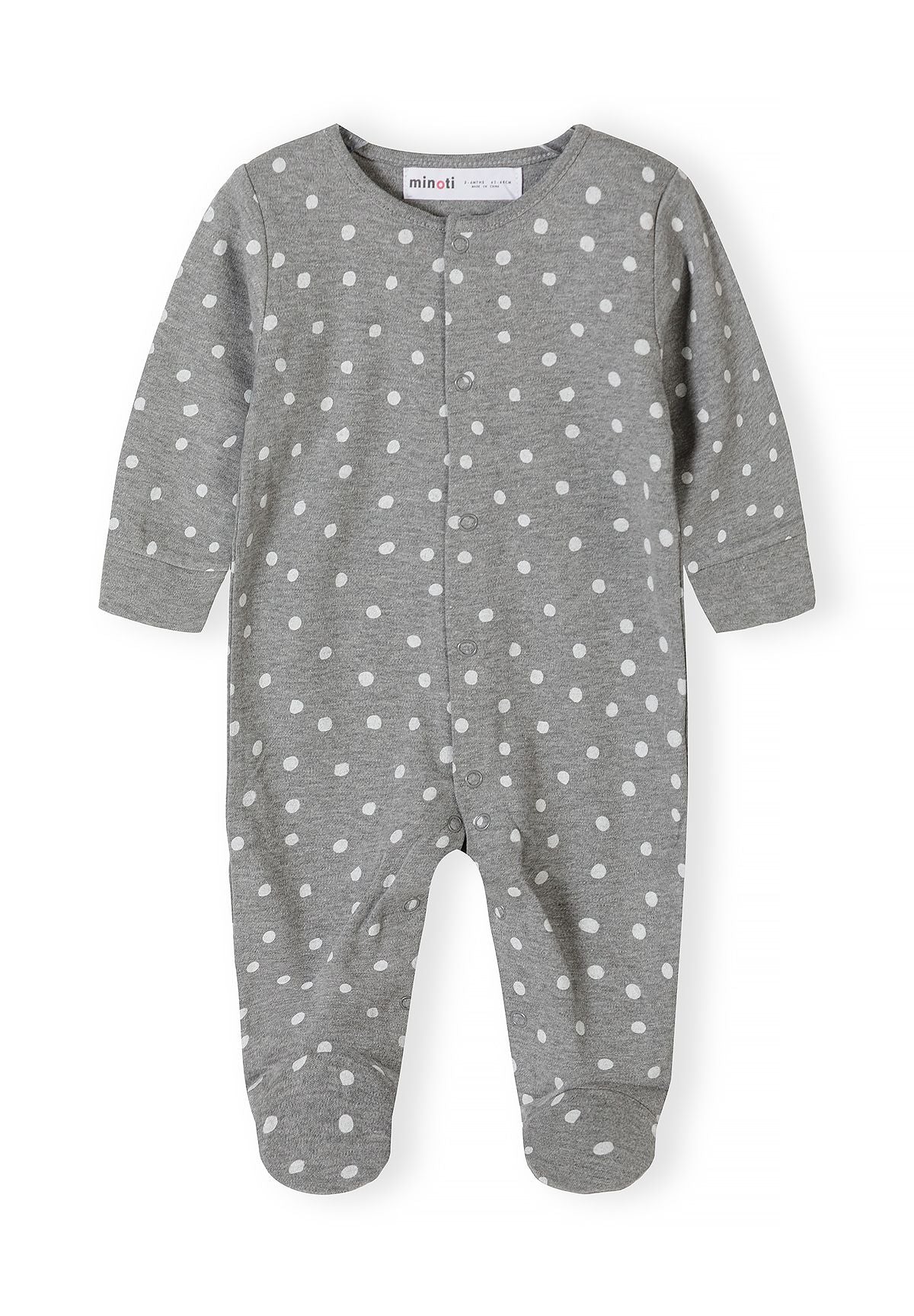Babyroze, grijze en witte slaapzakjes met eenhoornprint (set van 5), grijs slaapzakje met hartjesprint, voorkant.
