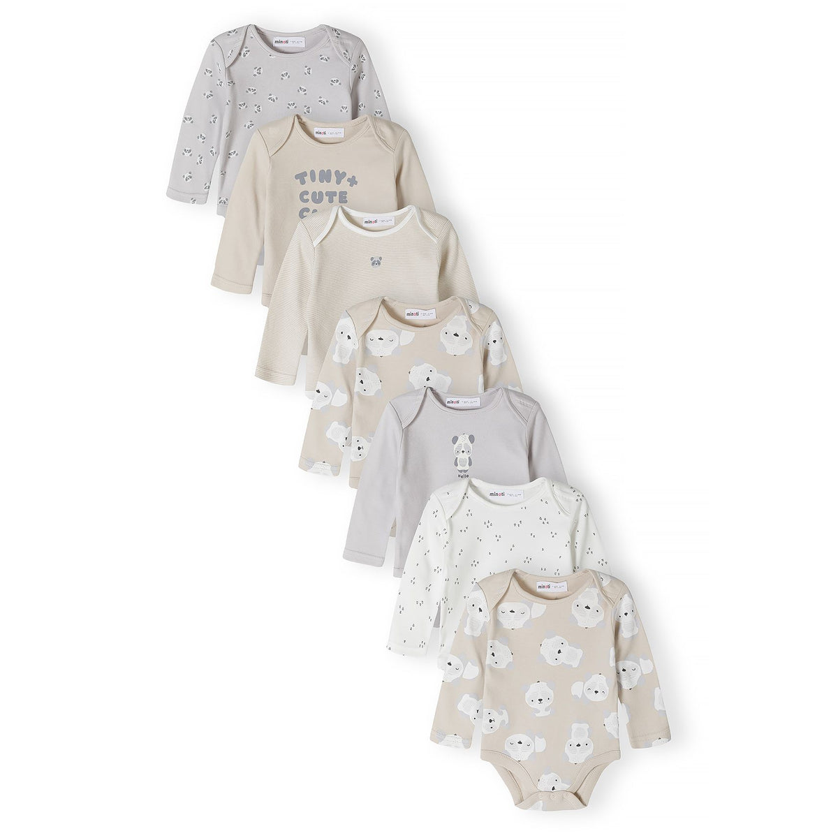 Baby printed long-sleeved bodysuits, 7-pack — complete product view for square Shop card