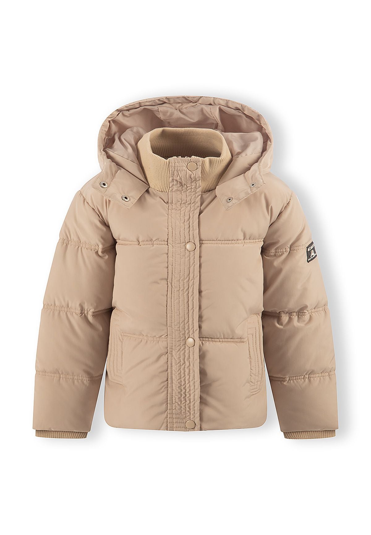 Steppjacke für Mädchen in Beige mit Strickkragen und Kapuze