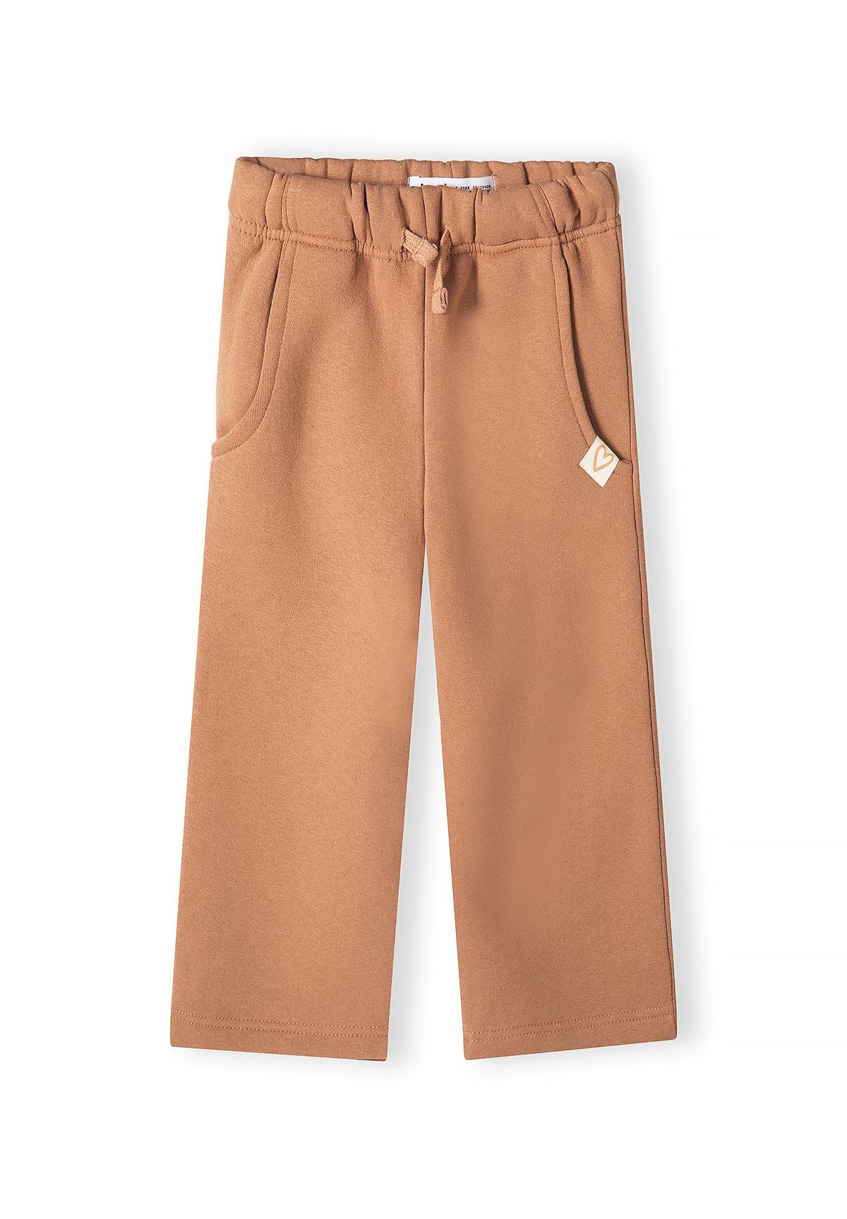 Set composto da felpa e pantaloni da bambina con coniglietto color cuoio, pantaloni, vista frontale.