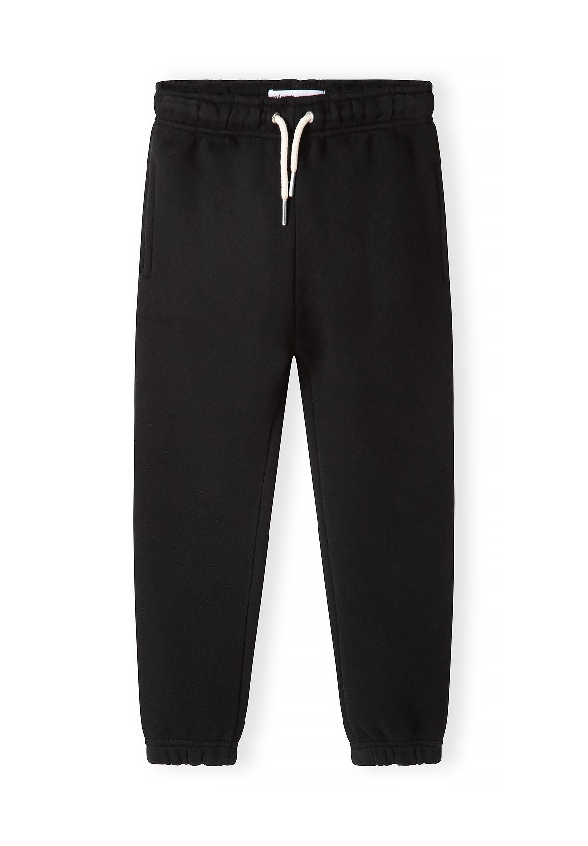 Pantaloni da jogging da bambina con risvolto, neri, bianchi e rosa (confezione da 3), pantaloni da jogging neri, vista frontale.