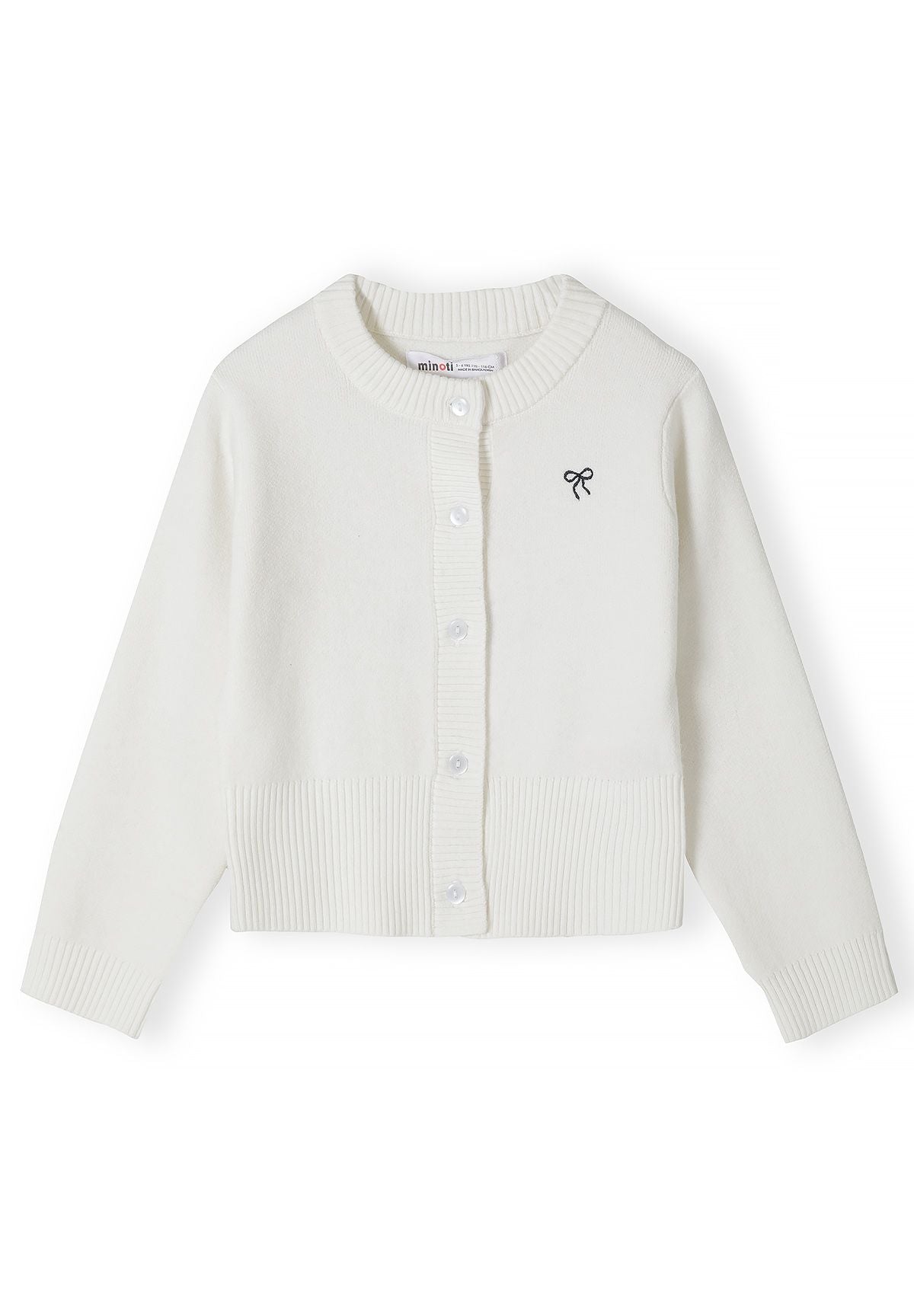 Crèmekleurig kort vest voor meisjes met geborduurde strik aan de voorkant.