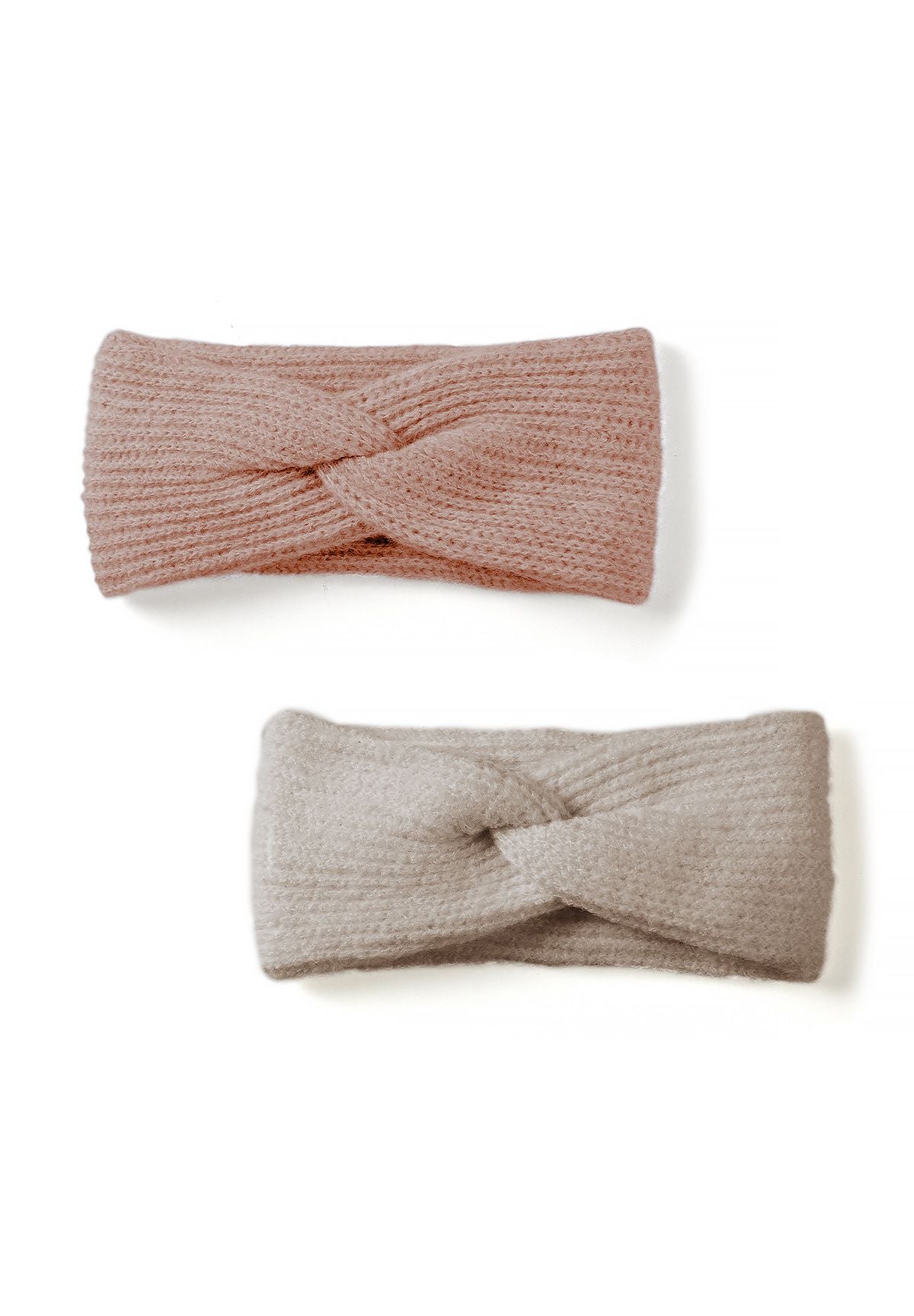 Rosa und beigefarbene Stirnbänder für Mädchen mit gedrehter Vorderseite (2er-Pack), beide Stirnbänder.