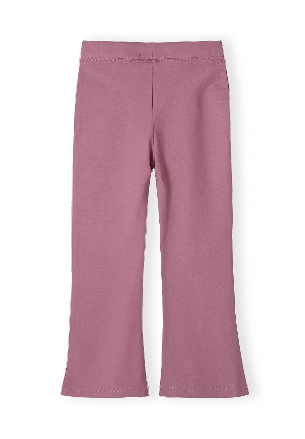 Plain back of dusty pink flared leggings with central seam.