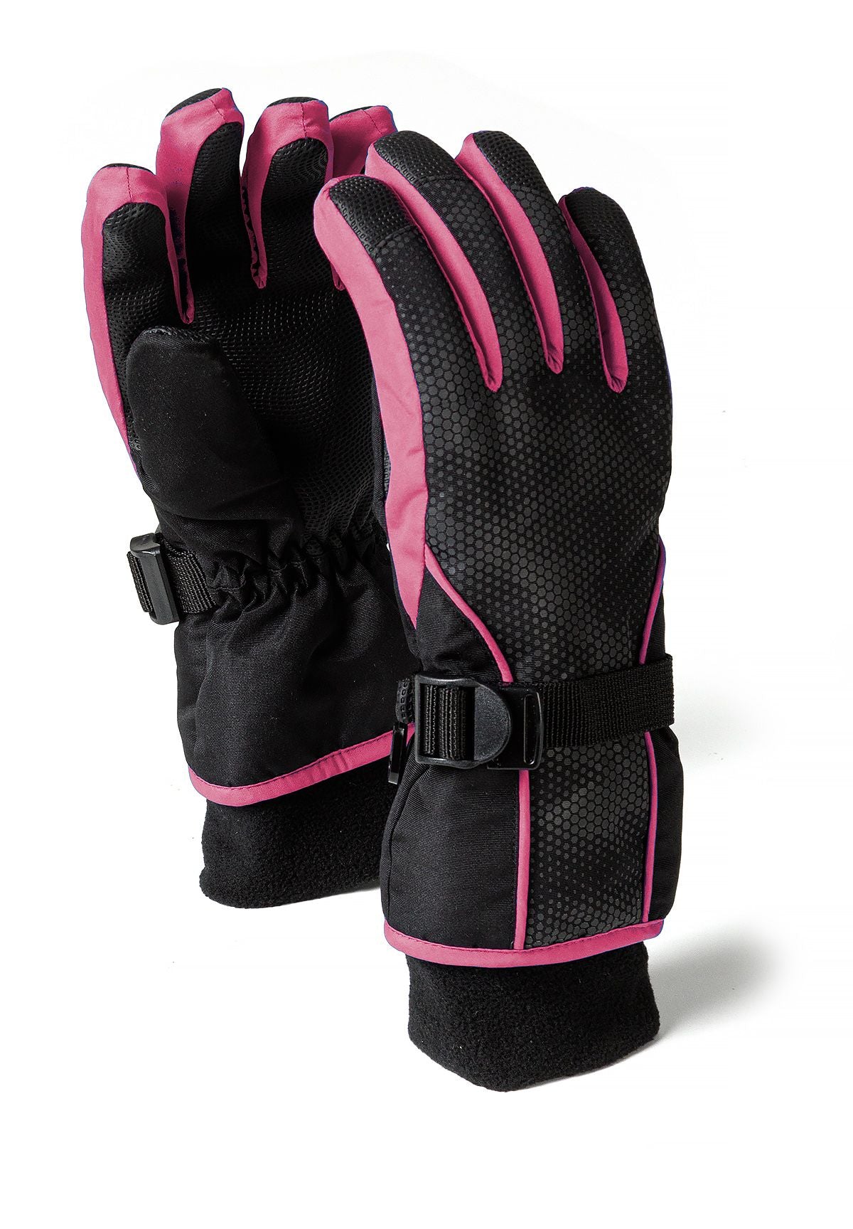 Kids' black ski gloves with a wrist strap and grip palm – Minoti 32SKI1