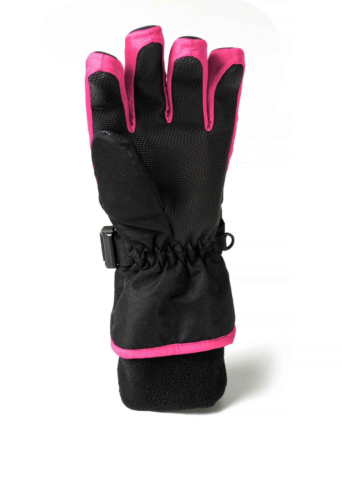 Kids' black ski gloves with a wrist strap and grip palm – Minoti 32SKI1, 2
